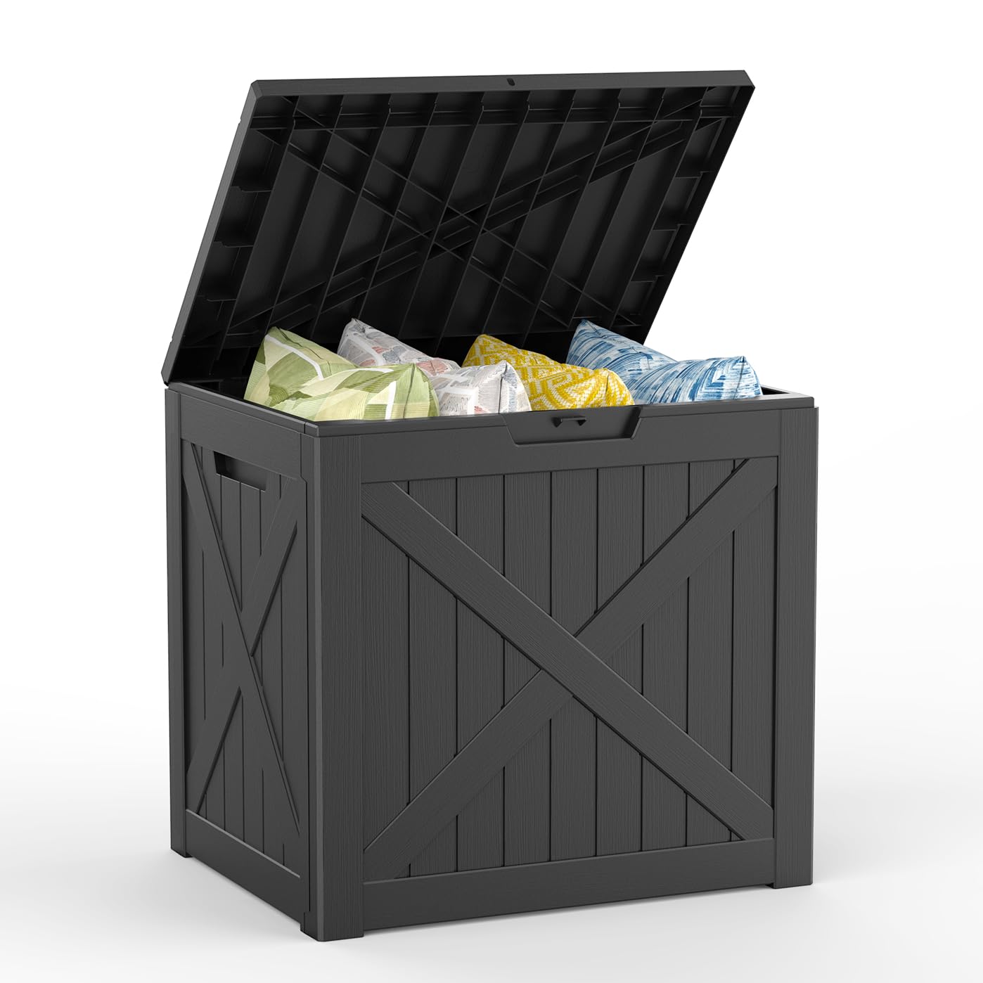 Mars Villa 100 Gallon Outdoor Storage Box, Large Resin Deck Box Waterproof, for Outside Patio Furniture Cushion, Pool Supply, with Hydraulic Hinge, UV-Resistant and Weatherproof, Rattan Black