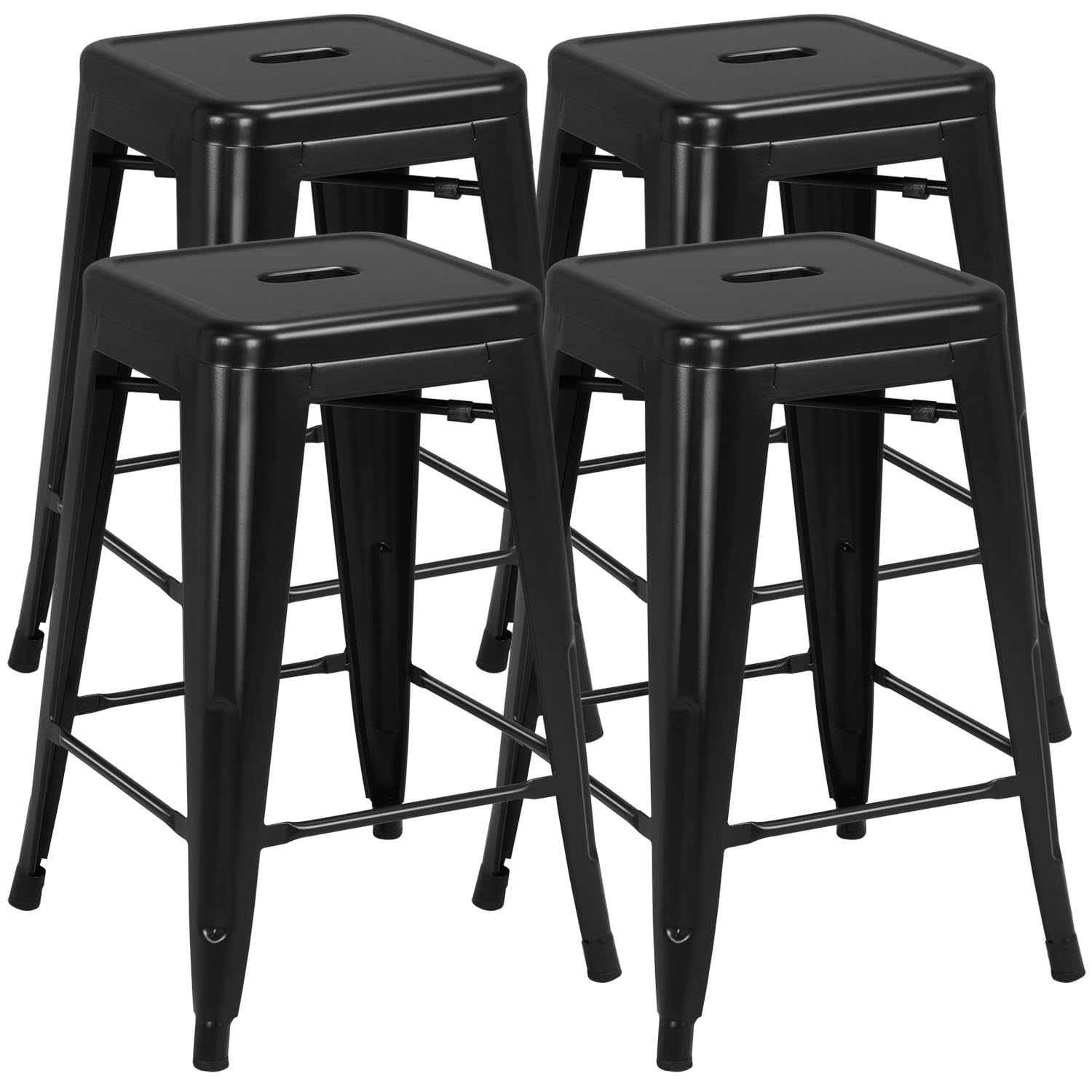 Yaheetech 30 Inch Metal Bar Stools Set of 4, Bar Height Backless Bartools, Industrial Stackable Bar Chairs with Footrest for Kitchen/Dining Room/Bistro/Patio, Black