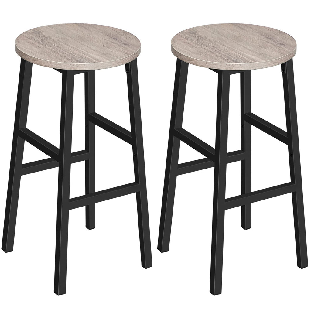 MAHANCRIS Bar Stools, Set of 2 Round Bar Chairs with Footrest, 24.4 Inch Kitchen Breakfast Bar Stools, Industrial Bar Stools, Easy Assembly, for Dining Room, Kitchen, Rustic Brown BAHR0201Z