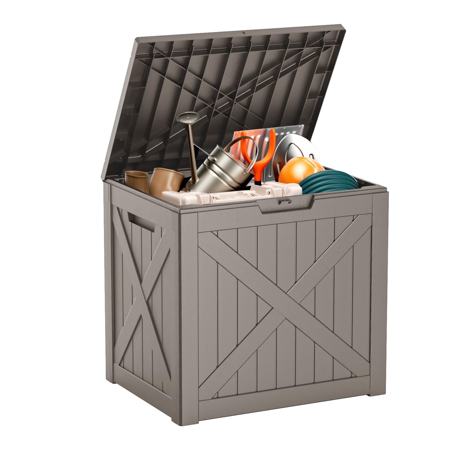 30 Gallon Outdoor Deck Box, Lockable Waterproof Outdoor Storage Boxes For Garden Tools,Indoor Cushions,Accessories Outside Storage Resin Weatherproof Container(Black)