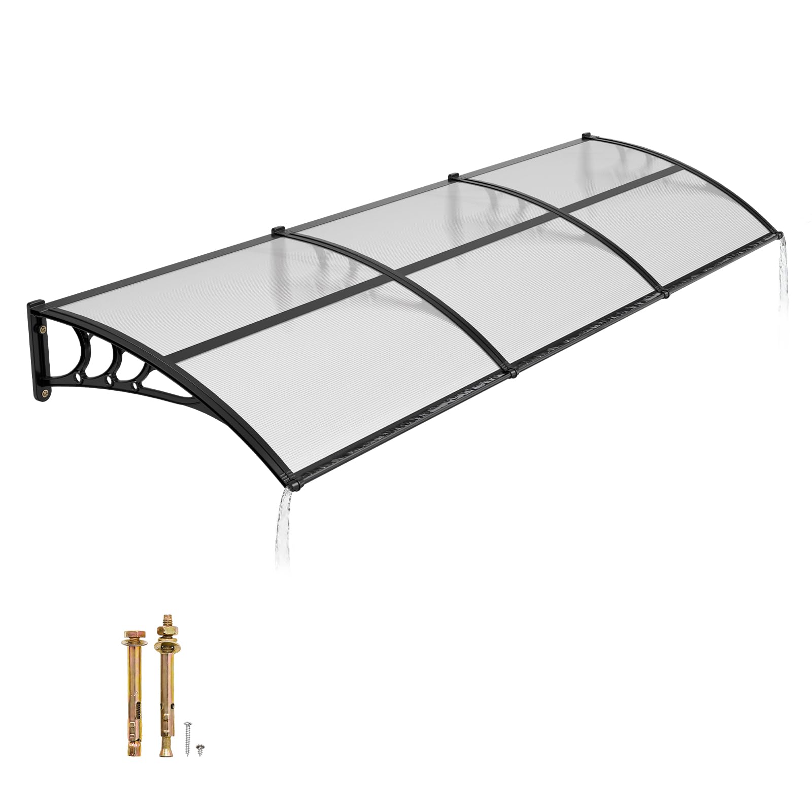 VEVOR Awnings for Door Entrance, 38" x 40" Window Door Awning Canopy Exterior with Drainage & ABS Bracket, Polycarbonate Cover Patio Door Awnings for Sun, UV, Rain, Snow Protection（Brown）