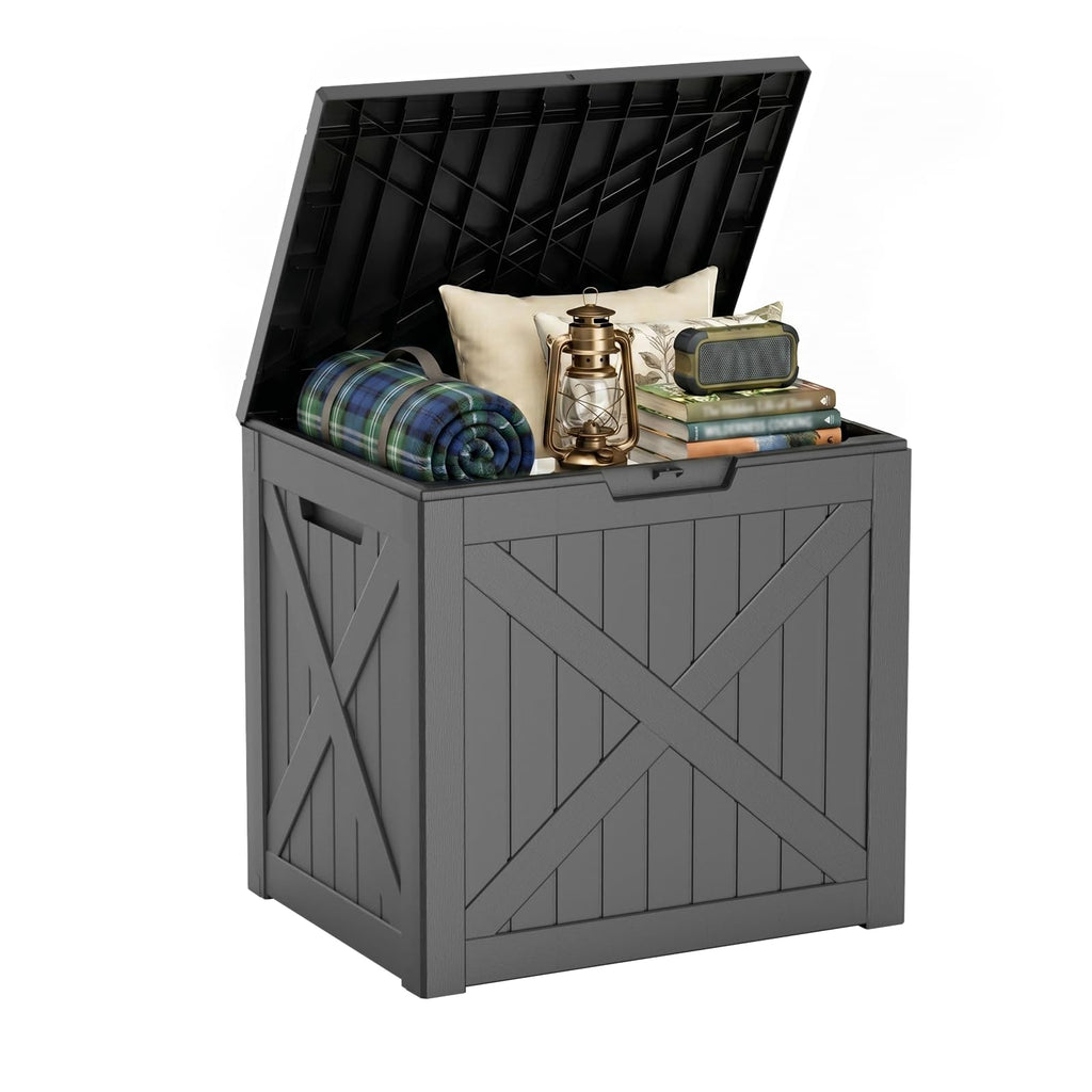 30 Gallon Outdoor Deck Box, Lockable Waterproof Outdoor Storage Boxes For Garden Tools,Indoor Cushions,Accessories Outside Storage Resin Weatherproof Container(Black)