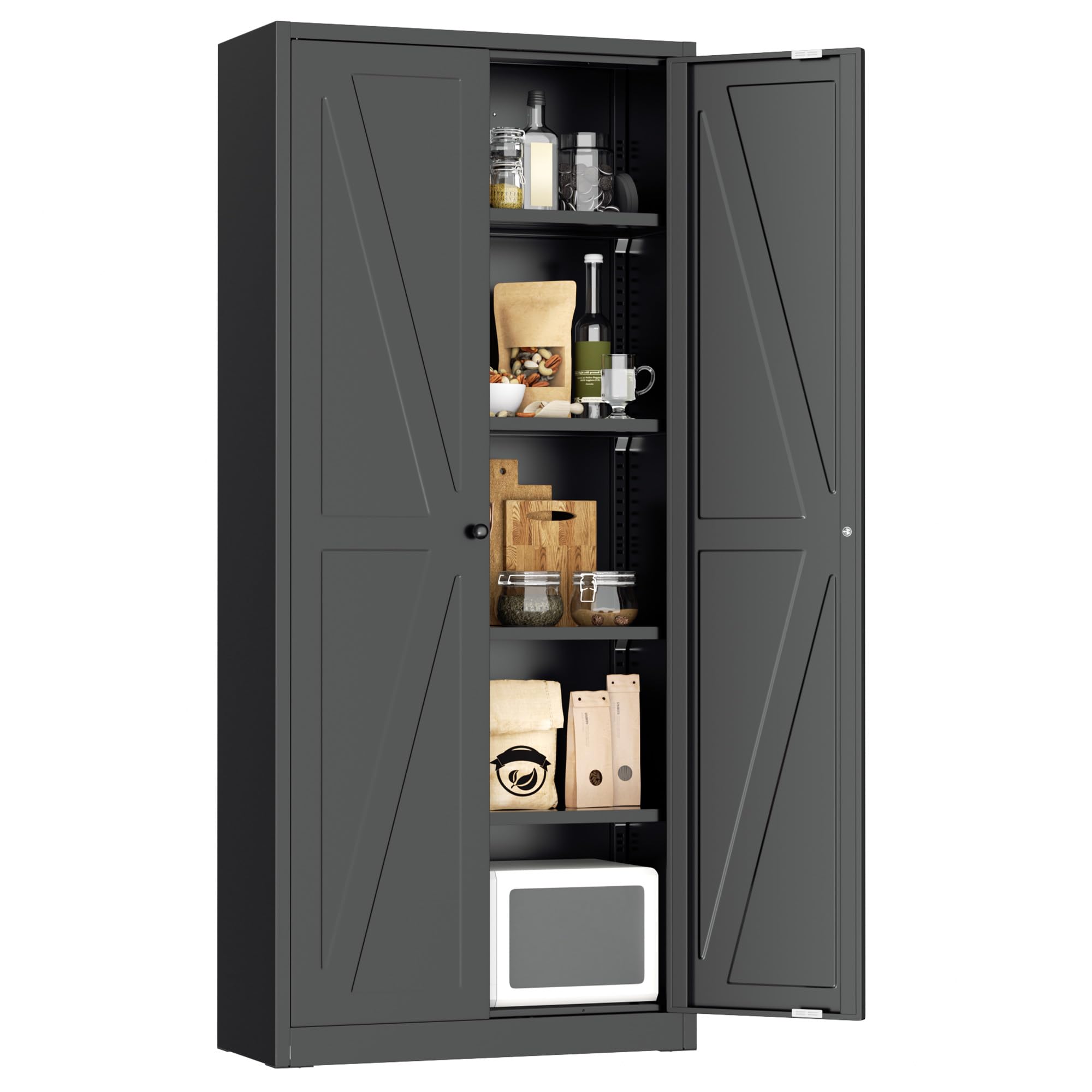 Greenvelly Metal Storage Cabinet, 72" Black Steel Garage Cabinet with Doors and Adjustable Shelves, Metal Cabinet with Lock,Garage Cabinets and Storage System for Garage,Home Office,School