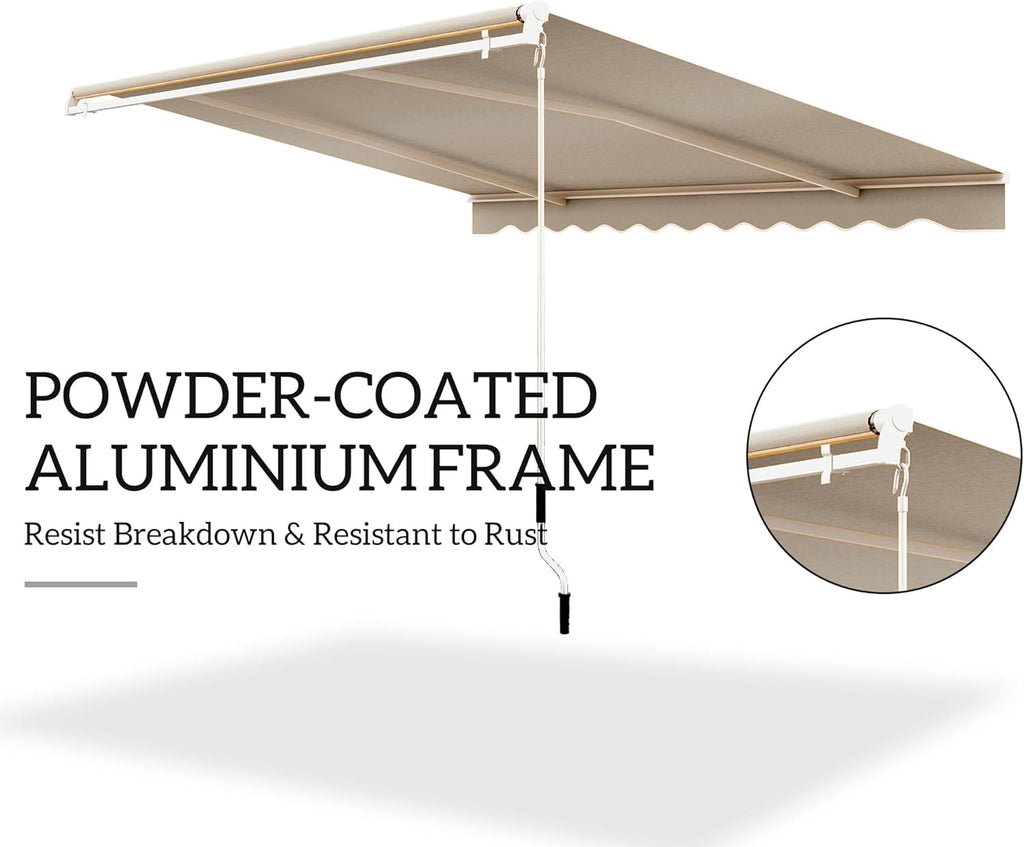 Outsunny 13' x 8' Retractable Awning, Patio Awnings, Sunshade Shelter w/Manual Crank Handle, UV & Water-Resistant Fabric and Aluminum Frame for Deck, Balcony, Yard, Beige