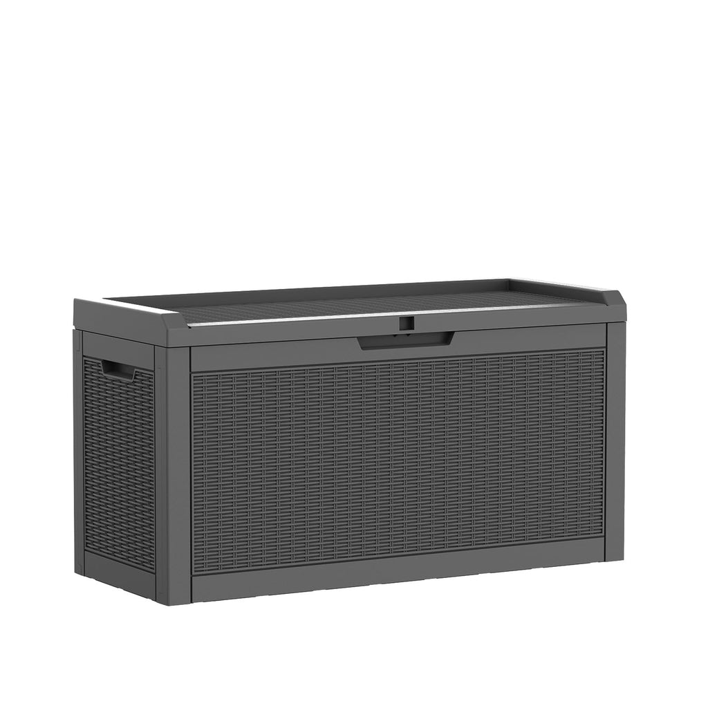 Mars Villa 100 Gallon Outdoor Storage Box, Large Resin Deck Box Waterproof, for Outside Patio Furniture Cushion, Pool Supply, with Hydraulic Hinge, UV-Resistant and Weatherproof, Rattan Black