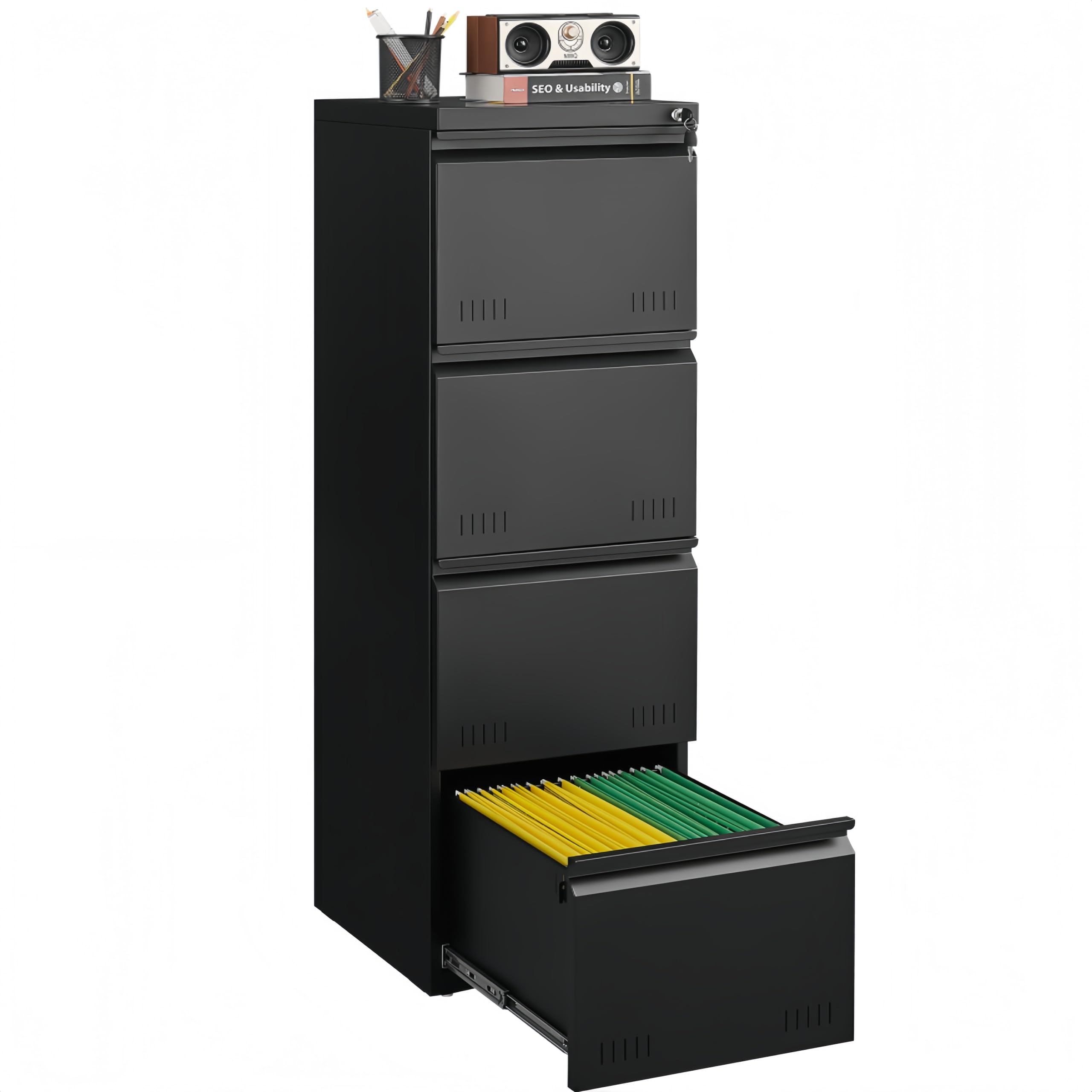 Guizeeopo Metal Storage Cabinet with Adjustable Shelves, Garage Storage Cabinets with Doors and Shelves, File Cabinets for Home Office, Kitchen Pantry Cabinet, 71'H, Black