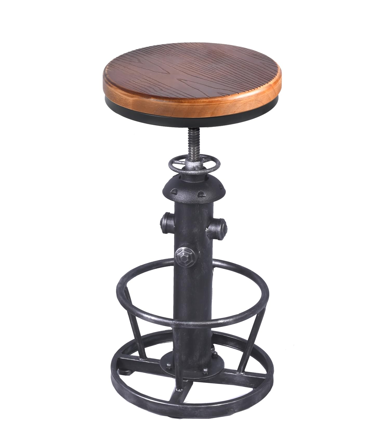 Topower Antique Industrial Round Bottom Adjustable Height Cafe Coffee Retro Vintage Stylish Water Pipe Design Pub Kitchen Bar Stool (Silver, PU Leather Top)