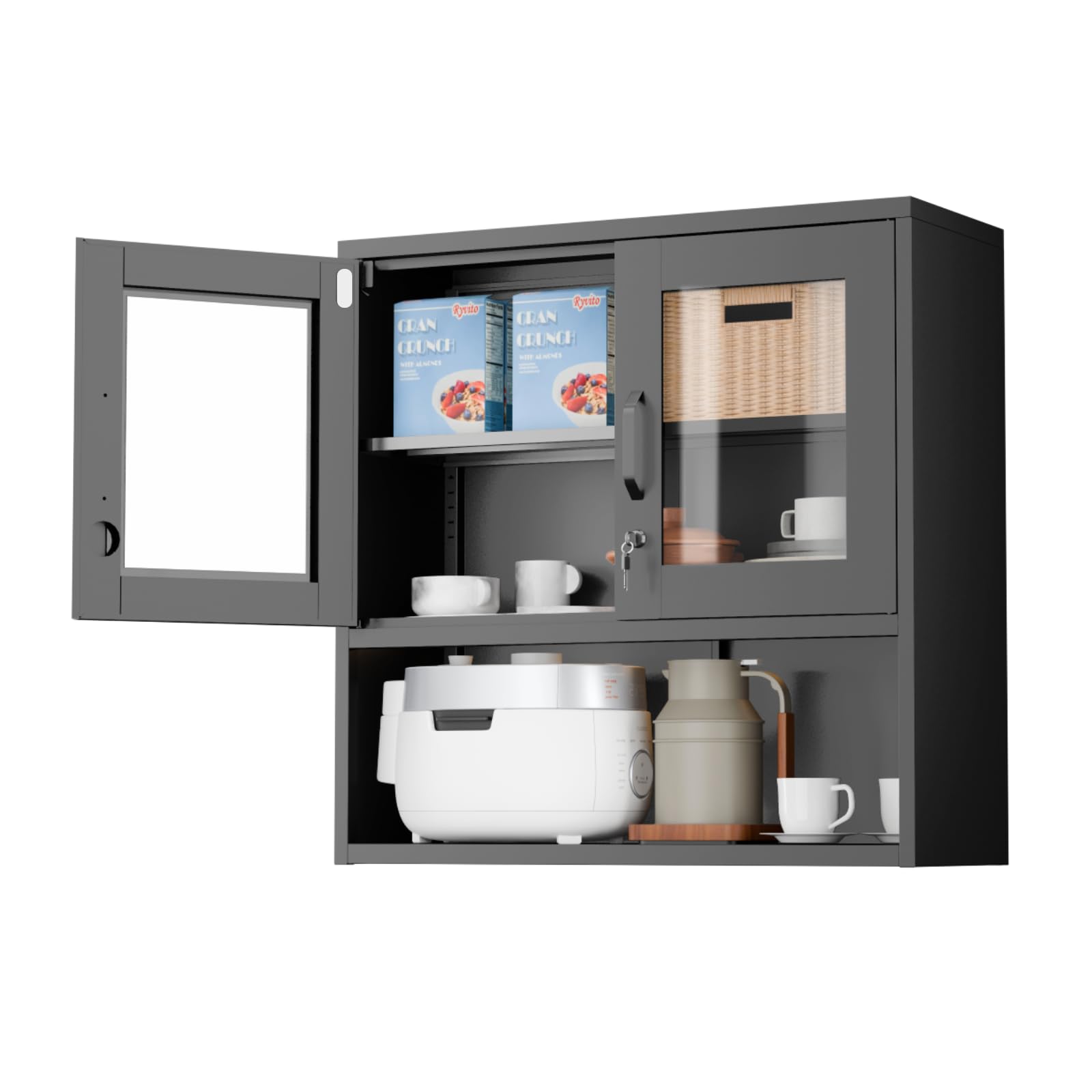 VINGLI Large Metal Storage Cabinet with 2 Doors and 5 Adjustable Shelves, Upgraded Height & Wide & Deep, 43''W x 20''D x 72''H, Oversized Garage Storage Cabinet with Wheels and Locks (Black)