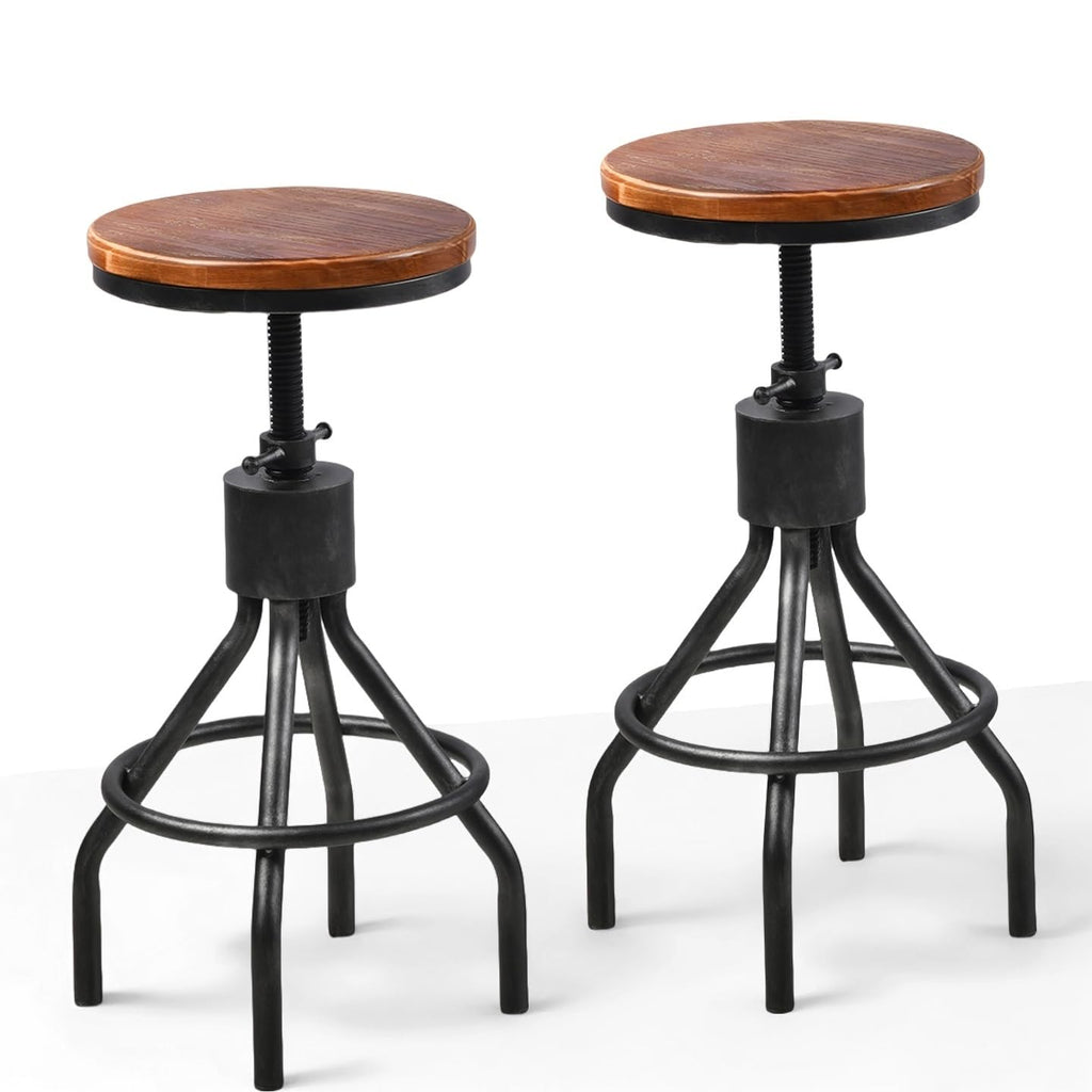Industrial Bar Stool-Set of 2-Swivel Counter Coffee Chair-Extra Pub Height Adjustable 22-33 inch