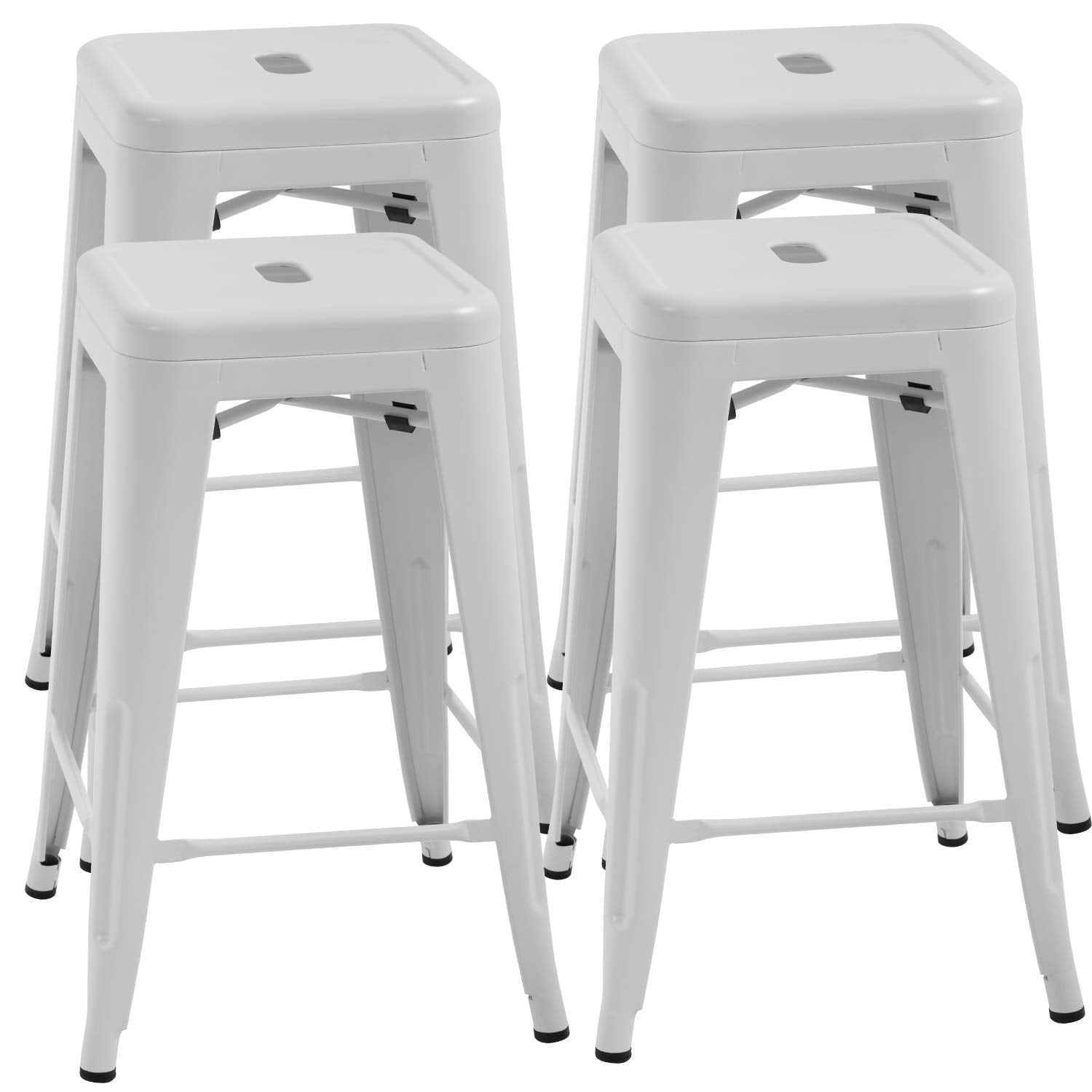 FDW Metal Bar Stools Set of 4 Counter Height Bar Stools 24 Inches Industrial Bar Chairs Patio Stool Stackable Backless Stool Indoor Outdoor Metal Kitchen Stools Bar Chairs (Black, 24")
