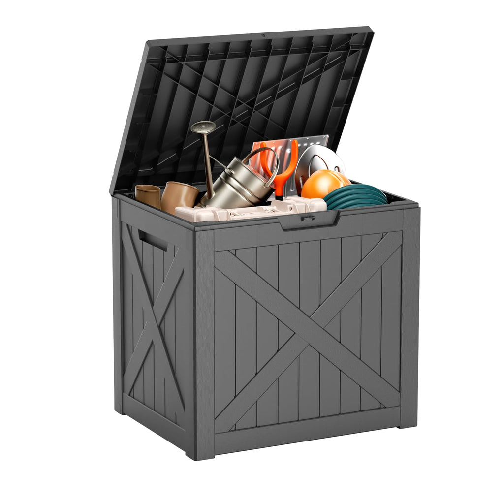 30 Gallon Outdoor Deck Box, Lockable Waterproof Outdoor Storage Boxes For Garden Tools,Indoor Cushions,Accessories Outside Storage Resin Weatherproof Container(Black)