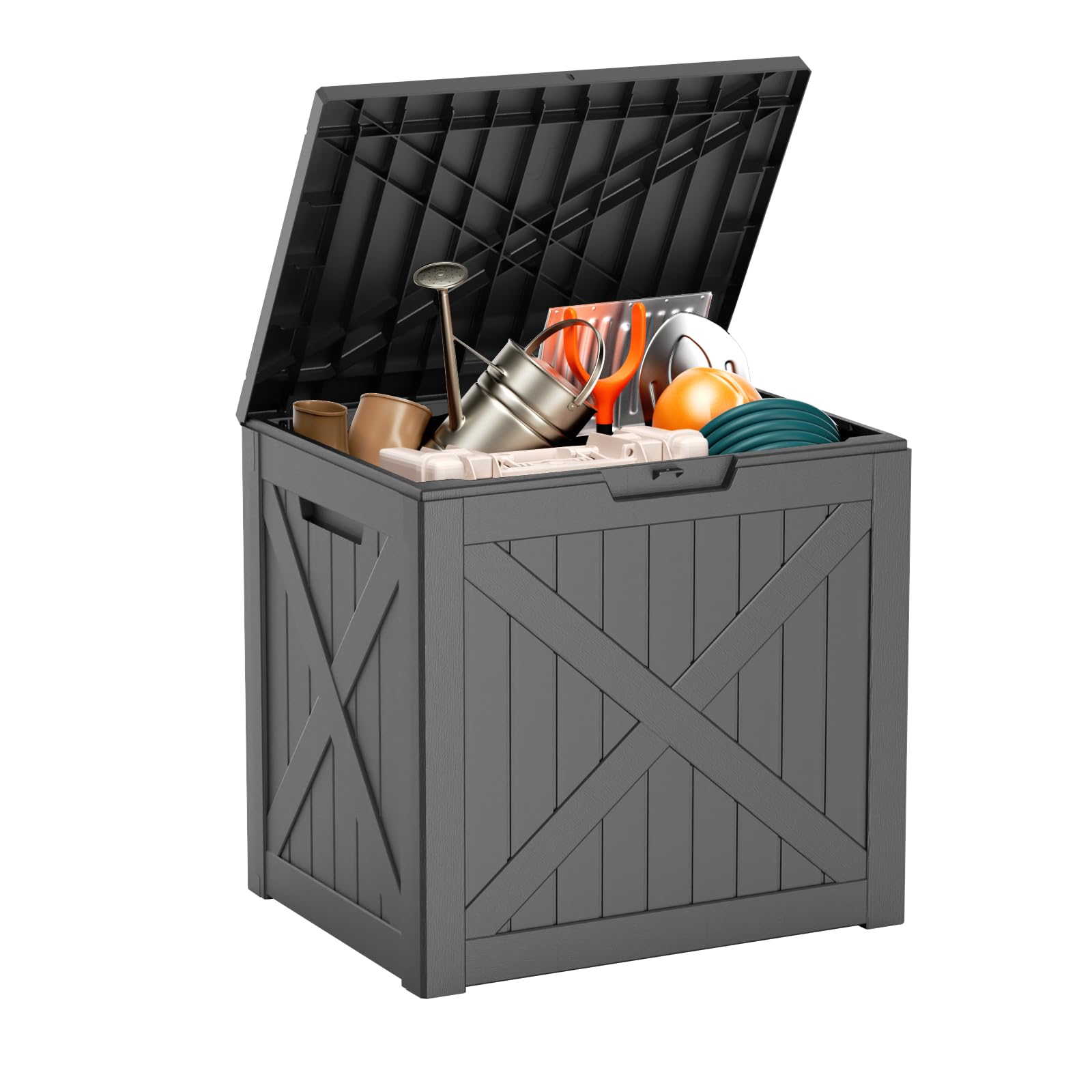 30 Gallon Outdoor Deck Box, Lockable Waterproof Outdoor Storage Boxes For Garden Tools,Indoor Cushions,Accessories Outside Storage Resin Weatherproof Container(Black)