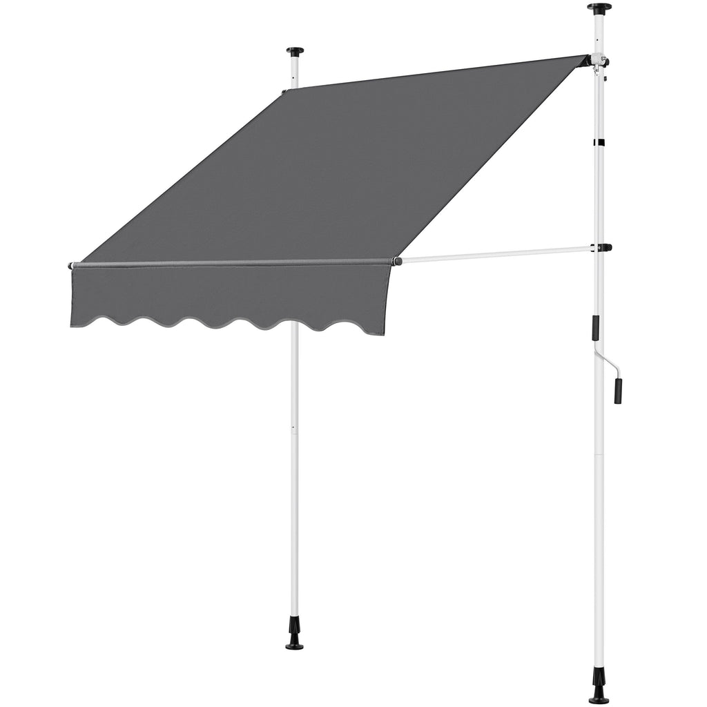 Yaheetech Manual Retractable Awning, 78"×118" Outdoor Sunshade Shelter Angle & Height Adjustable NO Drilling Patio Door Window Awnings, Canopy with UV Protection for Backyard, Dark Gray
