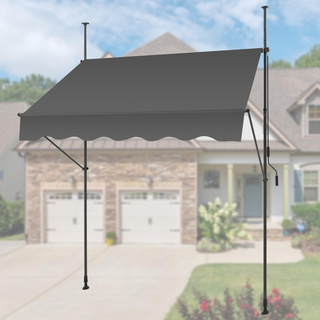 KELIXU Manual Retractable Awning, 118-Inch Adjustable Retractable Awnings for Patio Door Exterior Sunshade Shelter, Window Awning Canopy with UV Protection for Backyard, Garden, Balcony - Gray