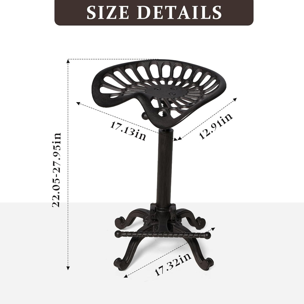 Rustic Industrial Farmhouse Tractor Seat Counter Height Adjustable Bar Stool Cast Iron Swivel Stool Industrial bar Chair (Rust, Cast Iron)