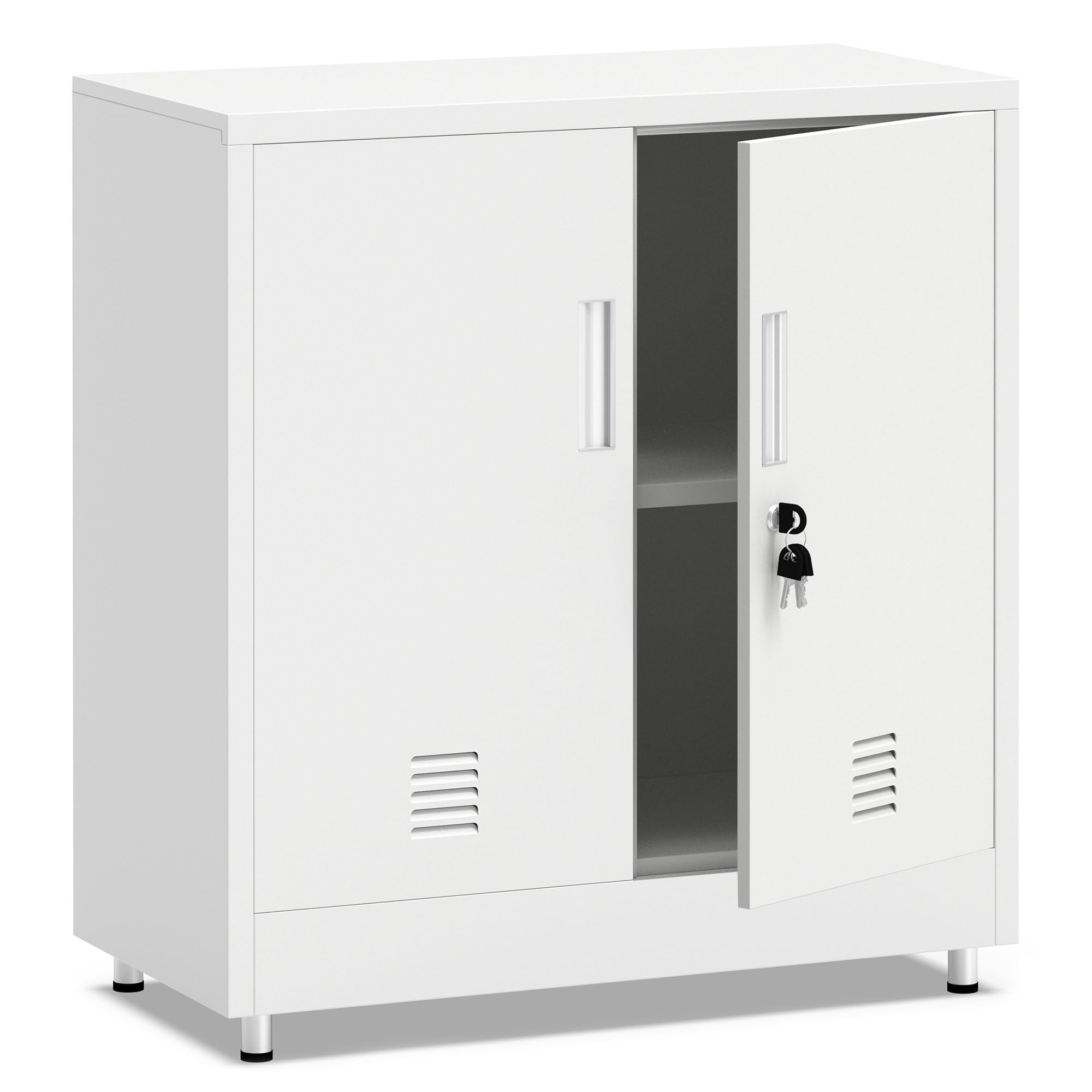 Metal Storage Cabinet with Locking Doors and Adjustable Shelf, Small Lockable Sideboard Buffet Cabinet for Home, Office, Entryway, Hallway, Living Room, Kitchen and Dining Room (Black)
