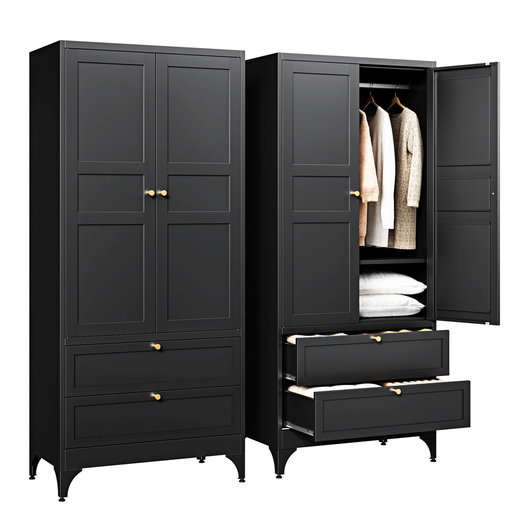Letaya Metal Wardrobe Cabinets with Lock,Clothing Locker 72" X 36" X 18" Storage Cabinets for Home Room,Fire Department, School, Employee,Gym,Government (Black)
