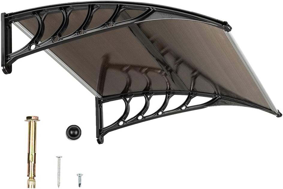 Outvita Window Awnings for Doors Canopy 40''x35.4'', Polycarbonate Cover Front Door Outdoor Patio Awning Canopy UV Rain Snow Sunlight Protection Hollow Sheet, Brown Board & Black Bracket, AL-YP-0338