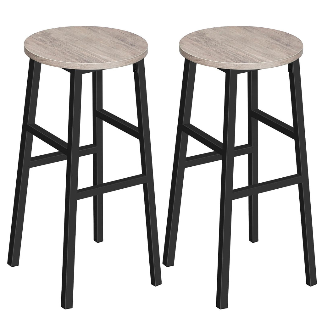 MAHANCRIS Bar Stools, Set of 2 Round Bar Chairs with Footrest, 24.4 Inch Kitchen Breakfast Bar Stools, Industrial Bar Stools, Easy Assembly, for Dining Room, Kitchen, Rustic Brown BAHR0201Z