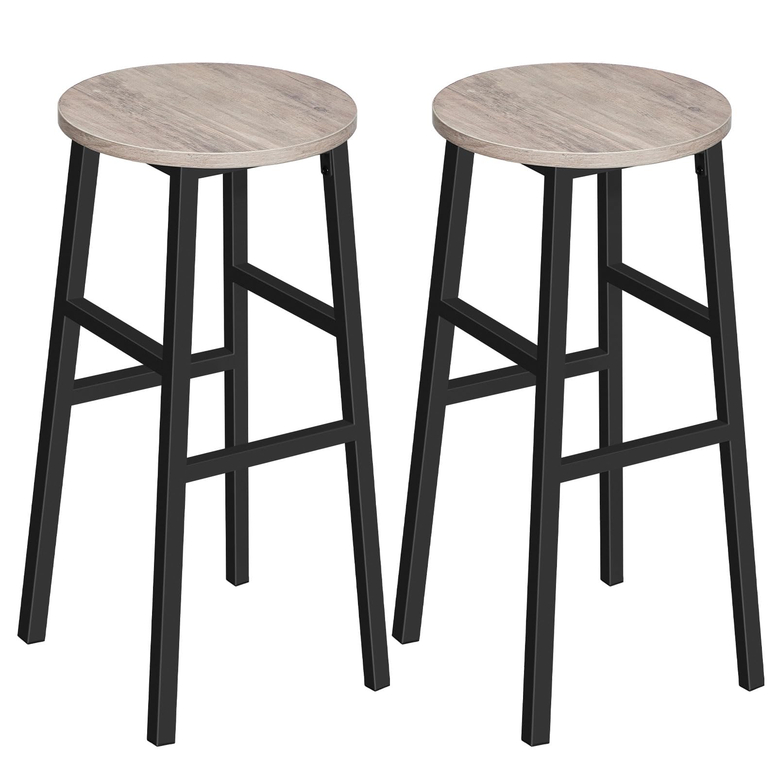 MAHANCRIS Bar Stools, Set of 2 Round Bar Chairs with Footrest, 24.4 Inch Kitchen Breakfast Bar Stools, Industrial Bar Stools, Easy Assembly, for Dining Room, Kitchen, Rustic Brown BAHR0201Z