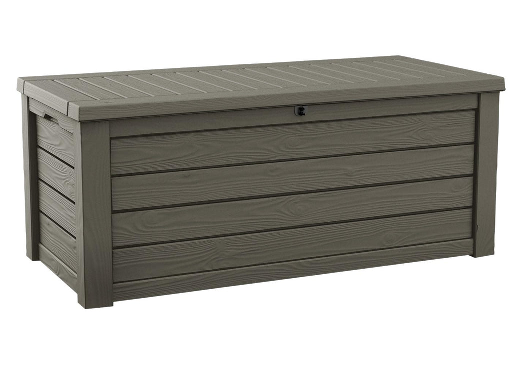 Keter 150 Gallon Resin Large Deck Box Organization and Storage Box for Patio, Outdoor Cushions, Garden Tools, Brown