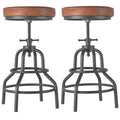 LOKKHAN Vintage Industrial Bar Stool-Rustic Swivel Barstools-Round Wood Metal Base-Kitchen Counter Height Adjustable Pipe Stool-Cast Steel Chairs 20-27 Inch (Set of 2)