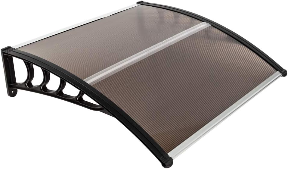 Outvita Window Awnings for Doors Canopy 40''x35.4'', Polycarbonate Cover Front Door Outdoor Patio Awning Canopy UV Rain Snow Sunlight Protection Hollow Sheet, Brown Board & Black Bracket, AL-YP-0338