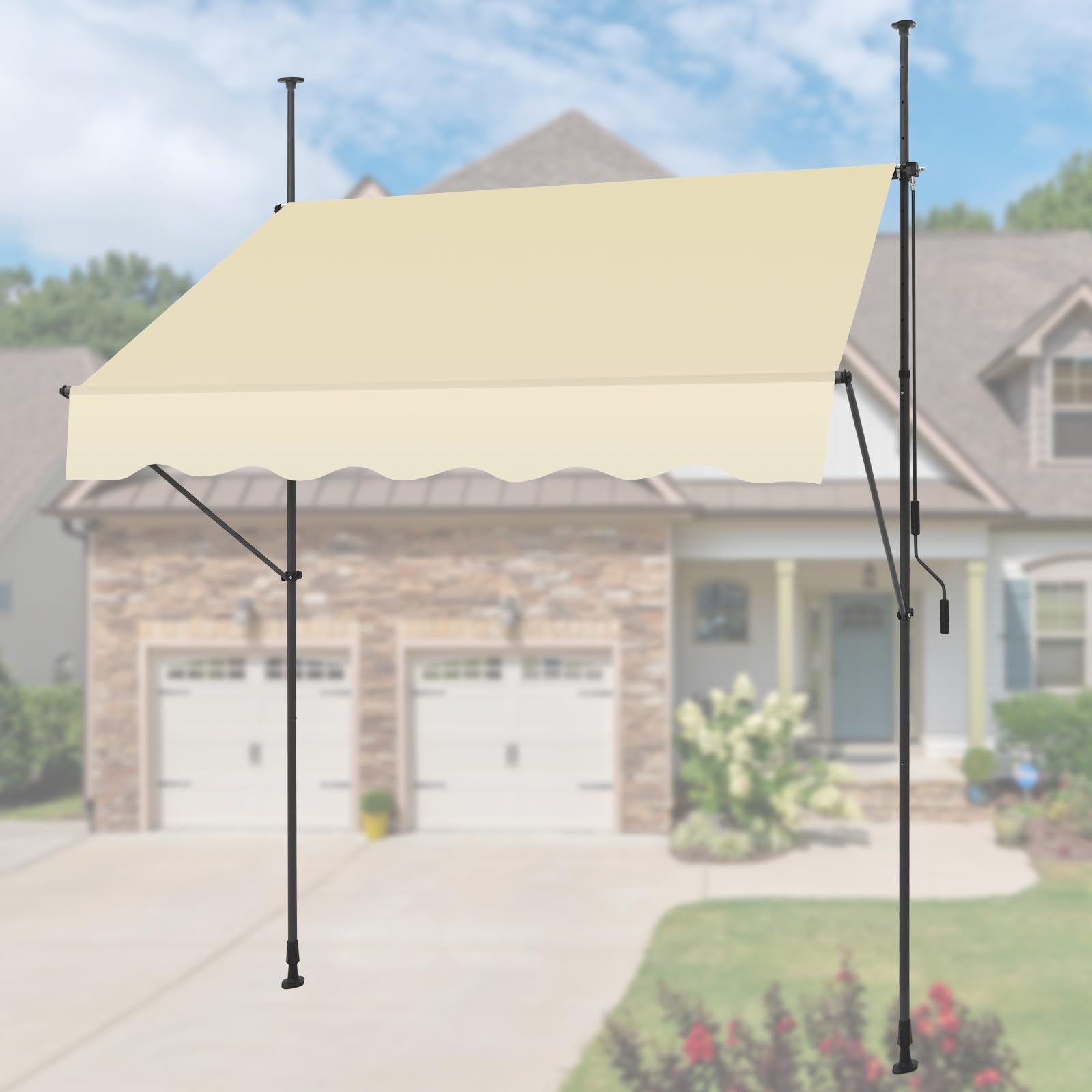 KELIXU Manual Retractable Awning, 118-Inch Adjustable Retractable Awnings for Patio Door Exterior Sunshade Shelter, Window Awning Canopy with UV Protection for Backyard, Garden, Balcony - Gray