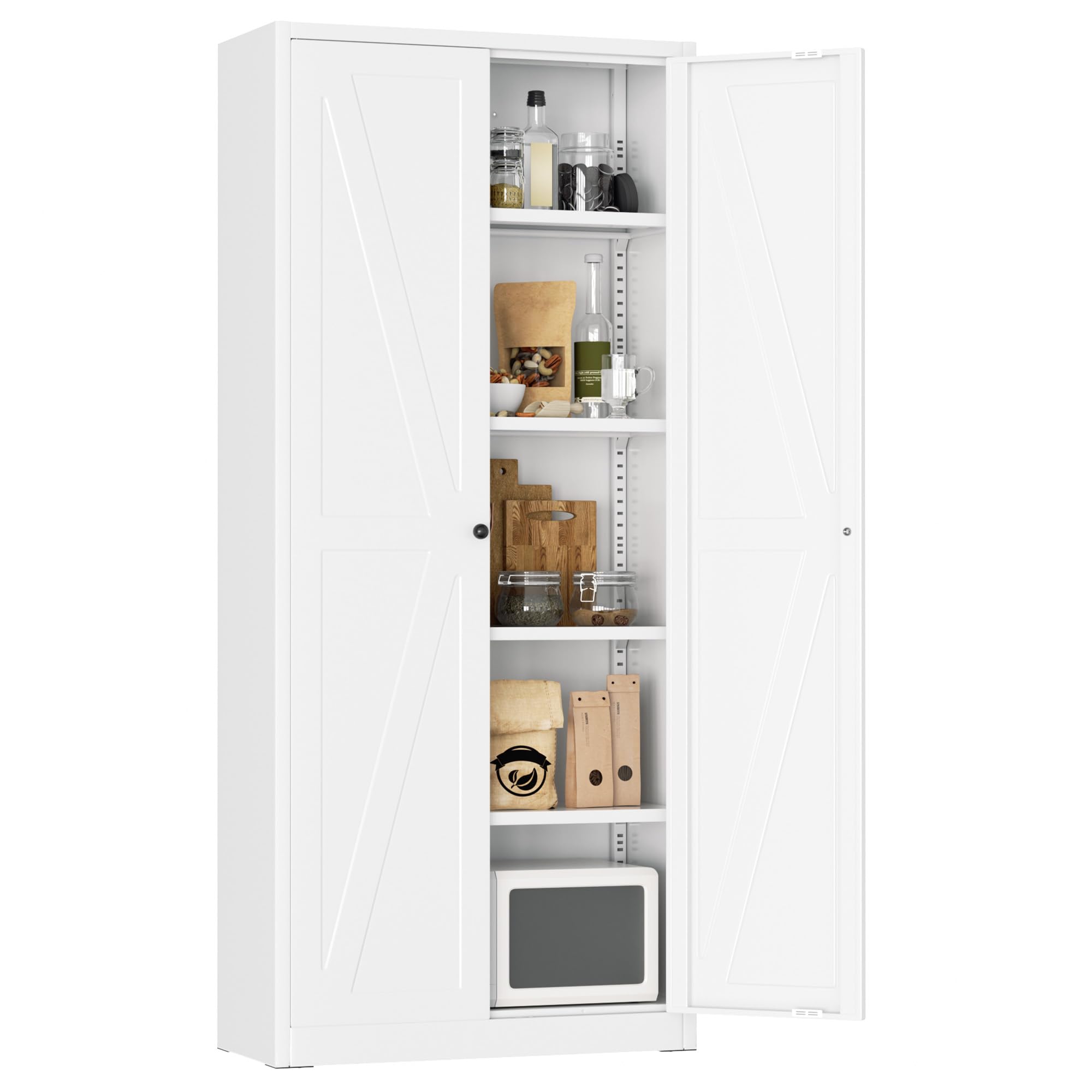 Greenvelly Metal Storage Cabinet, 72" Black Steel Garage Cabinet with Doors and Adjustable Shelves, Metal Cabinet with Lock,Garage Cabinets and Storage System for Garage,Home Office,School