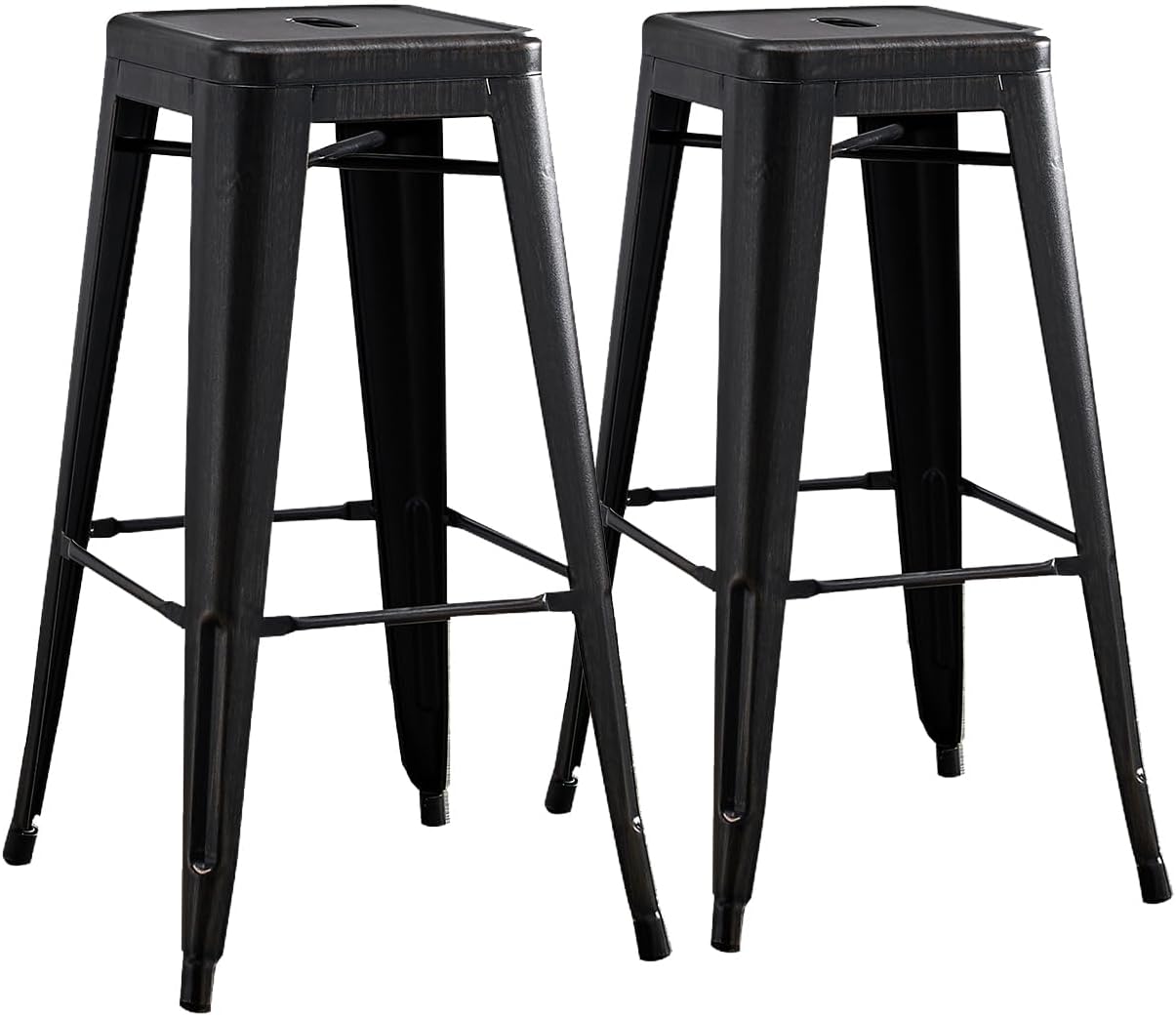 30" Metal Bar Stools Set of 2 Industrial Iron Stackable for Kitchen Indoor/Outdoor Patio Distressed Black