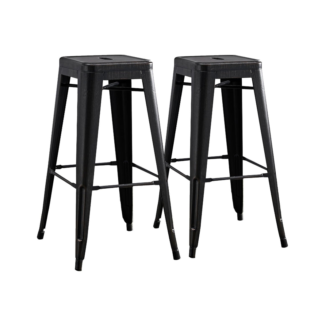 30" Metal Bar Stools Set of 2 Industrial Iron Stackable for Kitchen Indoor/Outdoor Patio Distressed Black