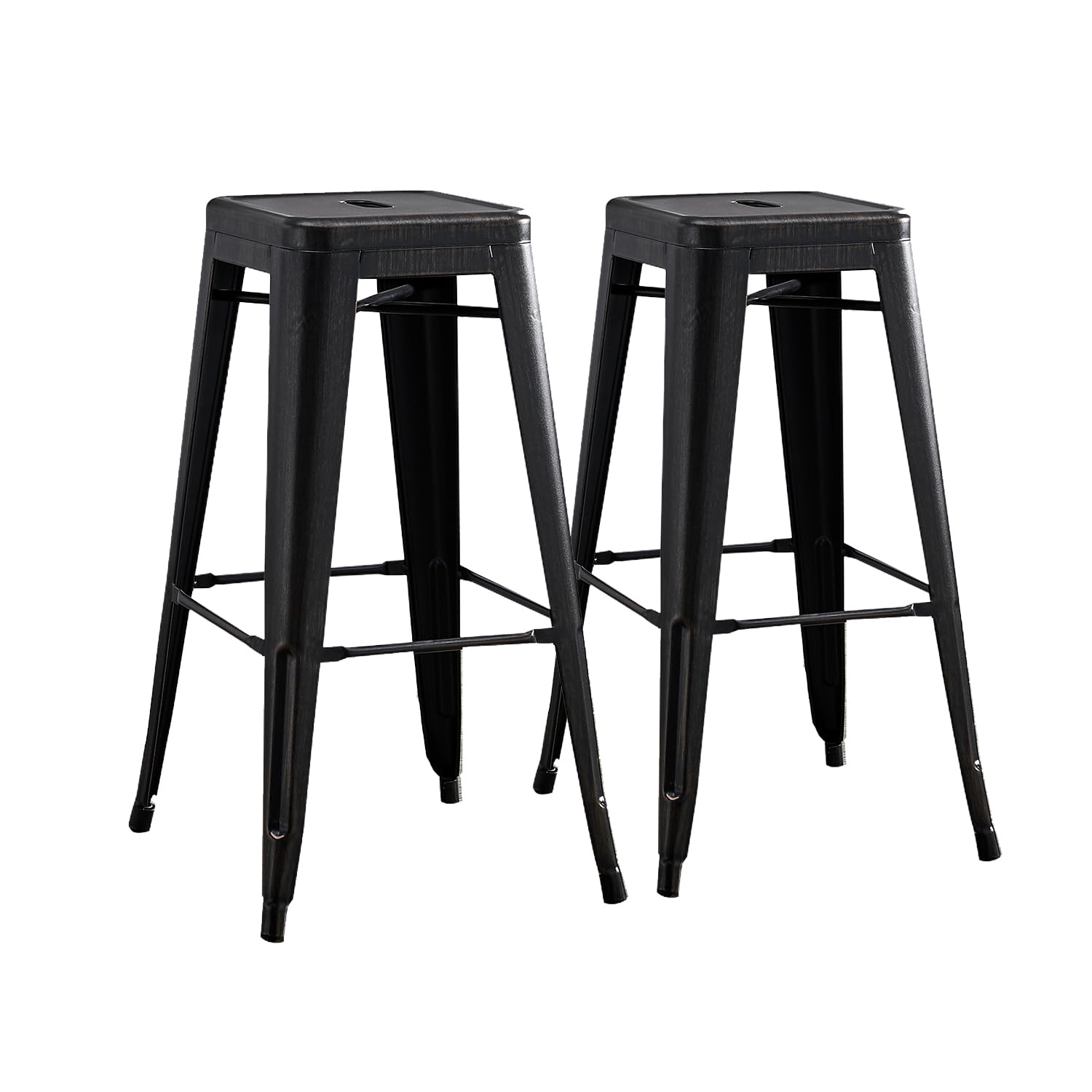 30" Metal Bar Stools Set of 2 Industrial Iron Stackable for Kitchen Indoor/Outdoor Patio Distressed Black