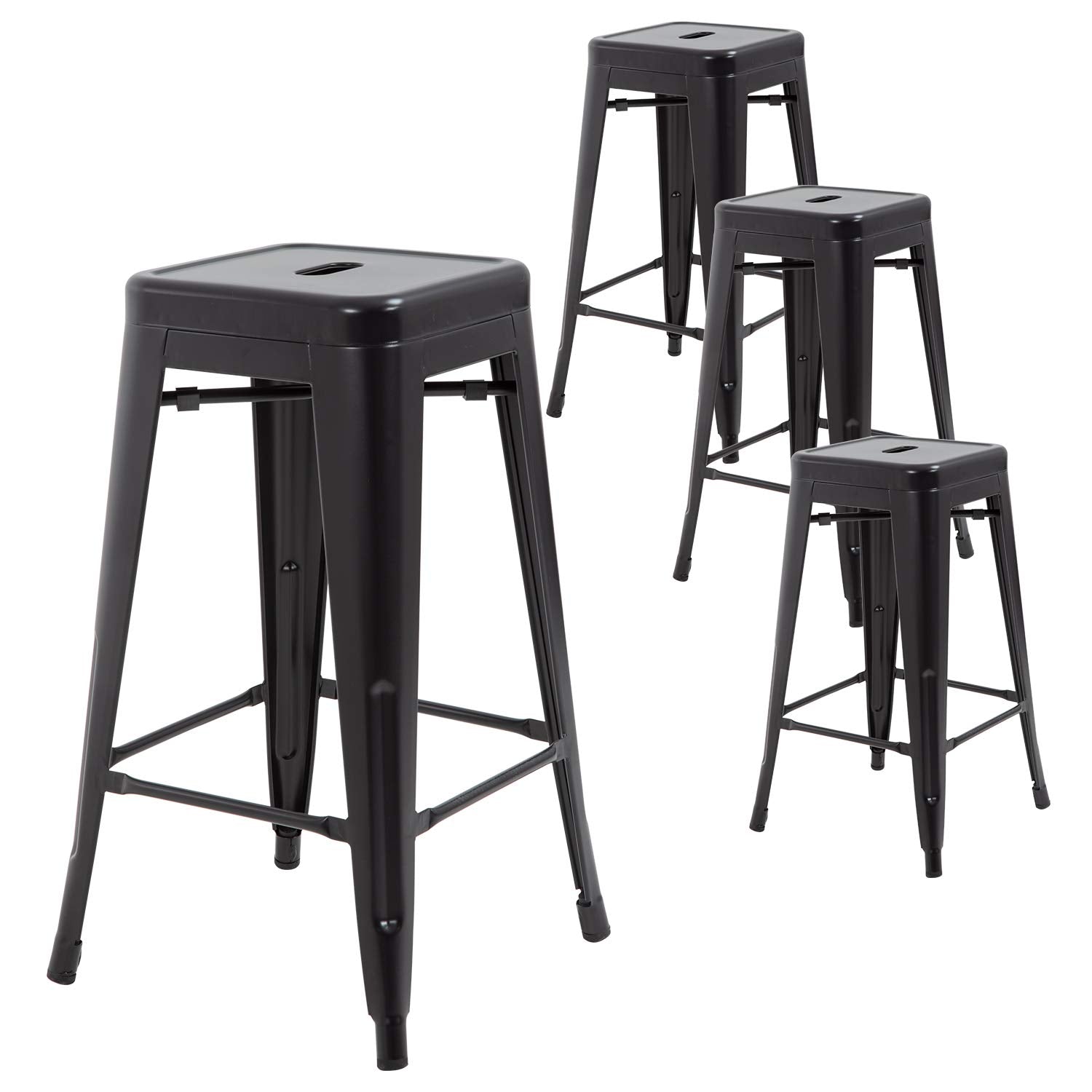 FDW Metal Bar Stools Set of 4 Counter Height Bar Stools 24 Inches Industrial Bar Chairs Patio Stool Stackable Backless Stool Indoor Outdoor Metal Kitchen Stools Bar Chairs (Black, 24")