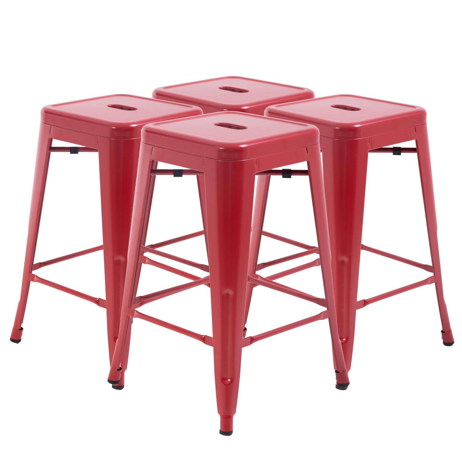 FDW Metal Bar Stools Set of 4 Counter Height Bar Stools 24 Inches Industrial Bar Chairs Patio Stool Stackable Backless Stool Indoor Outdoor Metal Kitchen Stools Bar Chairs (Black, 24")