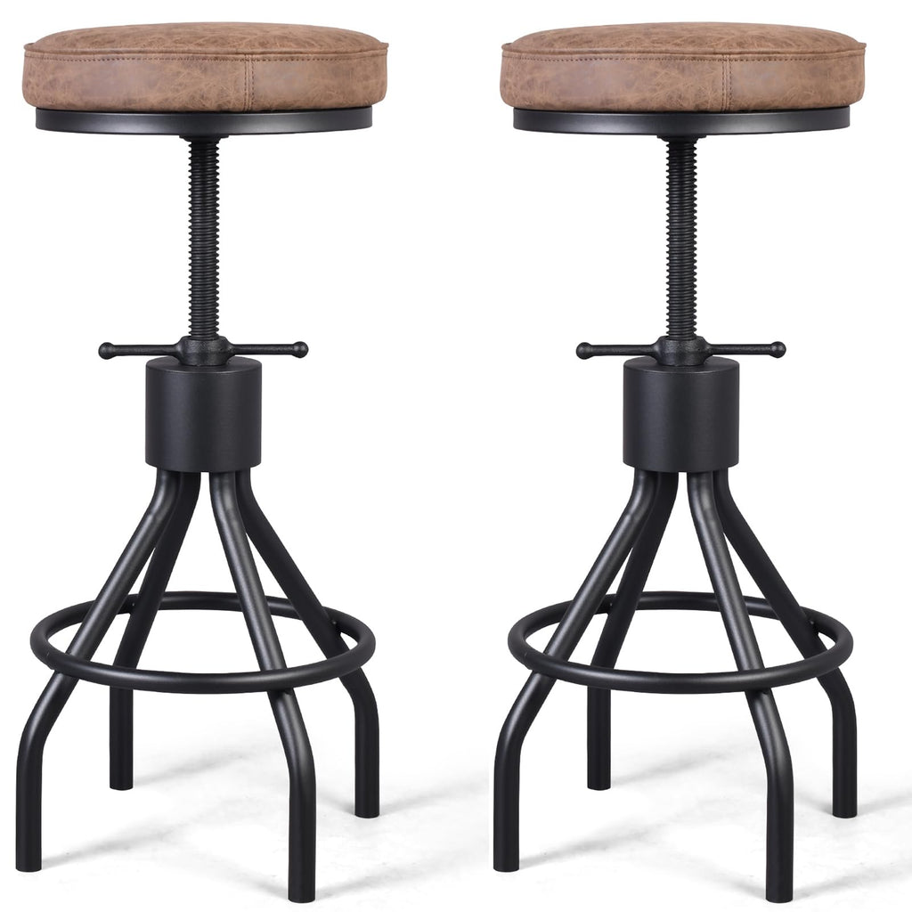 Industrial Bar Stool-Set of 2-Swivel Counter Coffee Chair-Extra Pub Height Adjustable 22-33 inch