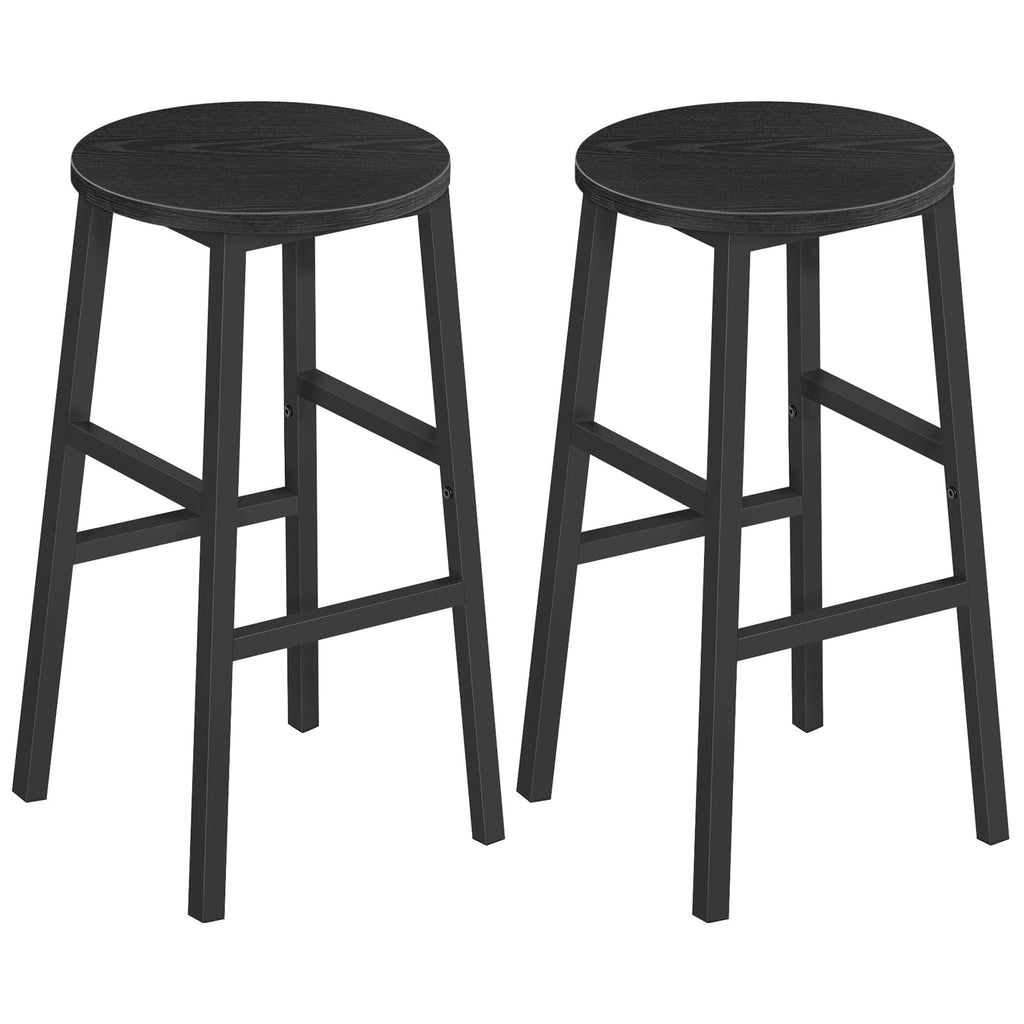 MAHANCRIS Bar Stools, Set of 2 Round Bar Chairs with Footrest, 24.4 Inch Kitchen Breakfast Bar Stools, Industrial Bar Stools, Easy Assembly, for Dining Room, Kitchen, Rustic Brown BAHR0201Z
