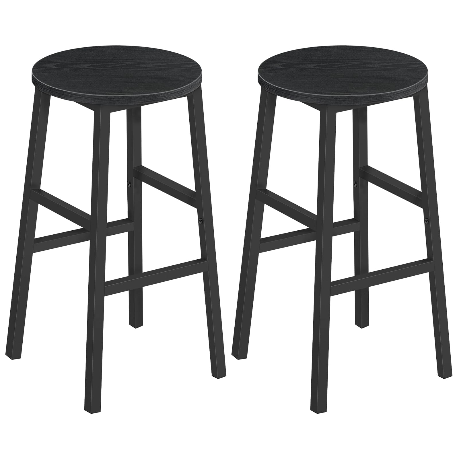 MAHANCRIS Bar Stools, Set of 2 Round Bar Chairs with Footrest, 24.4 Inch Kitchen Breakfast Bar Stools, Industrial Bar Stools, Easy Assembly, for Dining Room, Kitchen, Rustic Brown BAHR0201Z