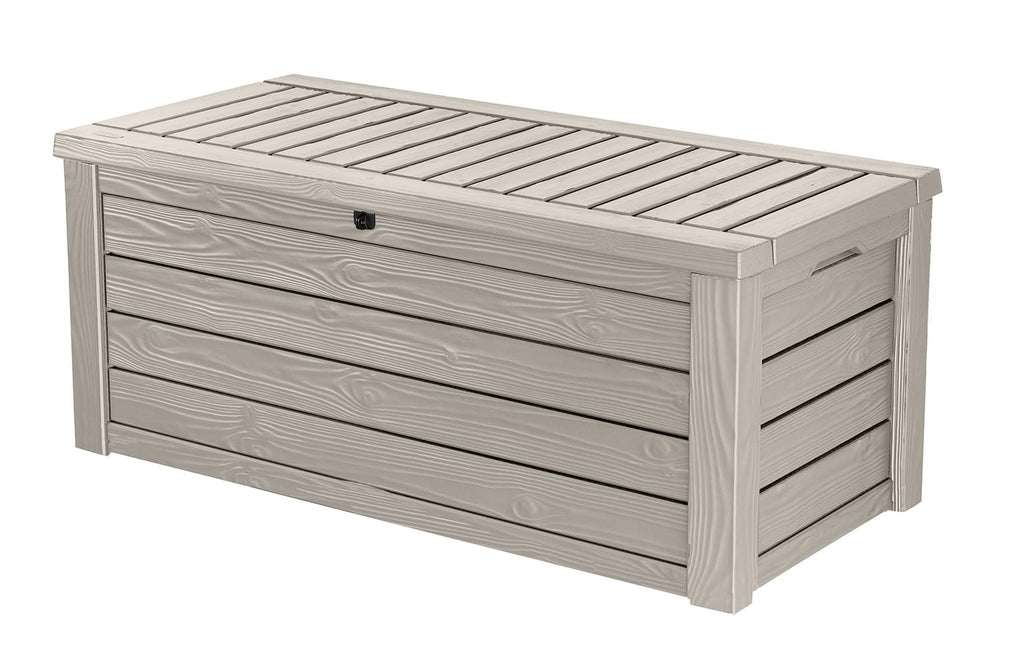 Keter 150 Gallon Resin Large Deck Box Organization and Storage Box for Patio, Outdoor Cushions, Garden Tools, Brown