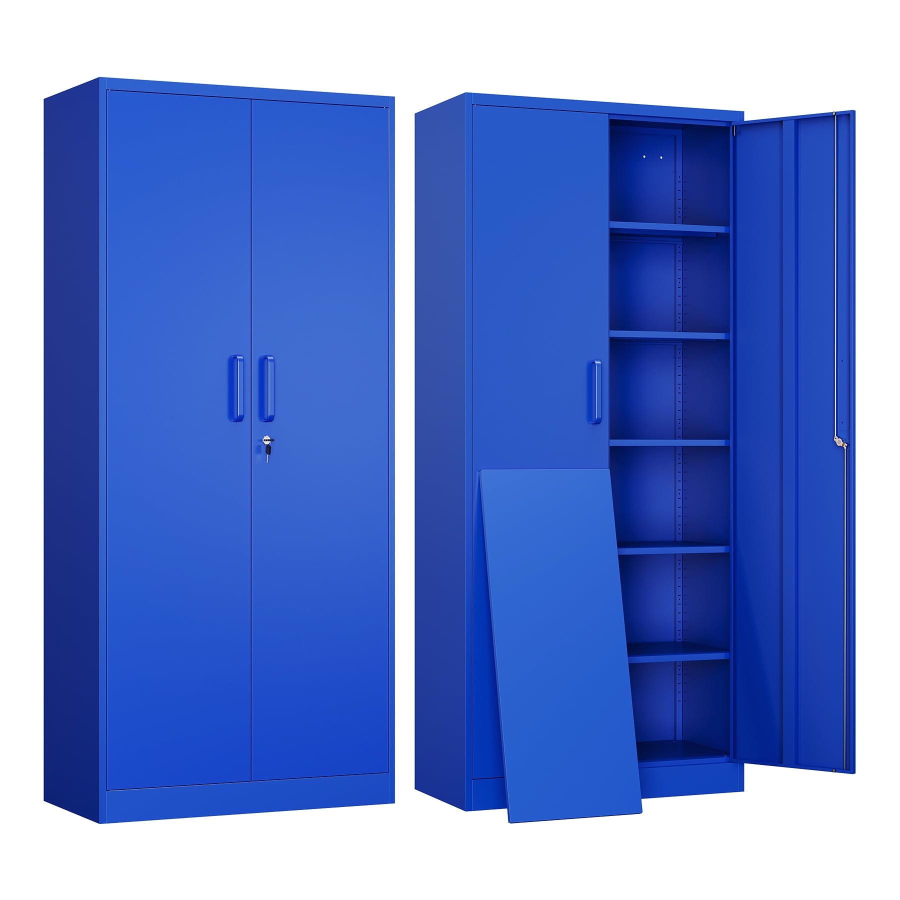Yizosh Metal Garage Storage Cabinet with 2 Doors and 5 Adjustable Shelves - 71" Steel Lockable File Cabinet,Locking Tool Cabinets for Office,Home,Garage,Gym,School (Black)