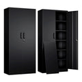 Yizosh Metal Storage Cabinet with Lock - 72" Garage Storage Cabinet with 2 Locking Doors and 5 Adjustable Shelves, Black Steel Lockable for Office,Home,Garage