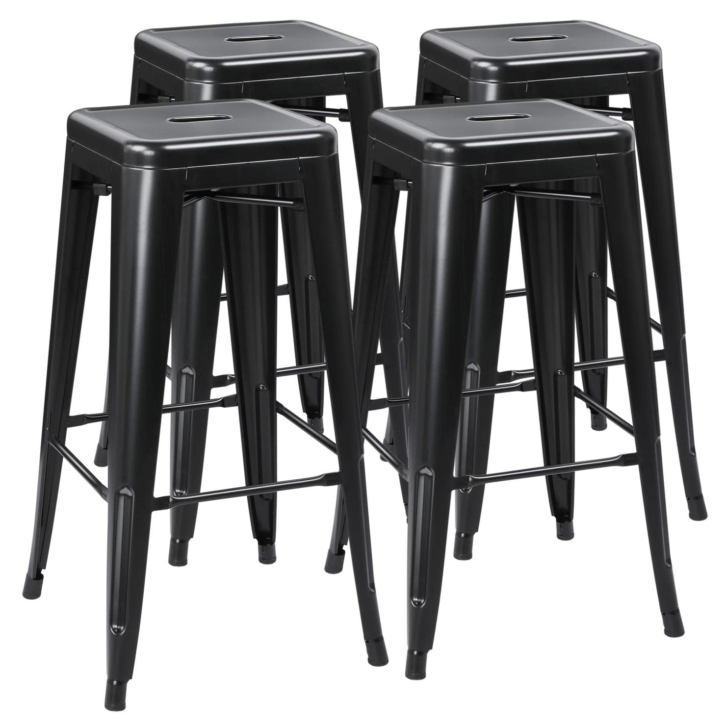 Yaheetech 30 Inch Metal Bar Stools Set of 4, Bar Height Backless Bartools, Industrial Stackable Bar Chairs with Footrest for Kitchen/Dining Room/Bistro/Patio, Black