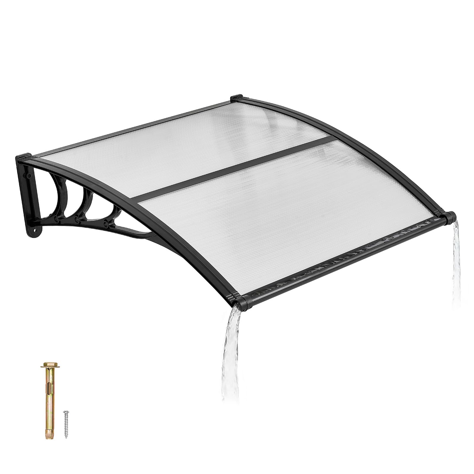 VEVOR Awnings for Door Entrance, 38" x 40" Window Door Awning Canopy Exterior with Drainage & ABS Bracket, Polycarbonate Cover Patio Door Awnings for Sun, UV, Rain, Snow Protection（Brown）