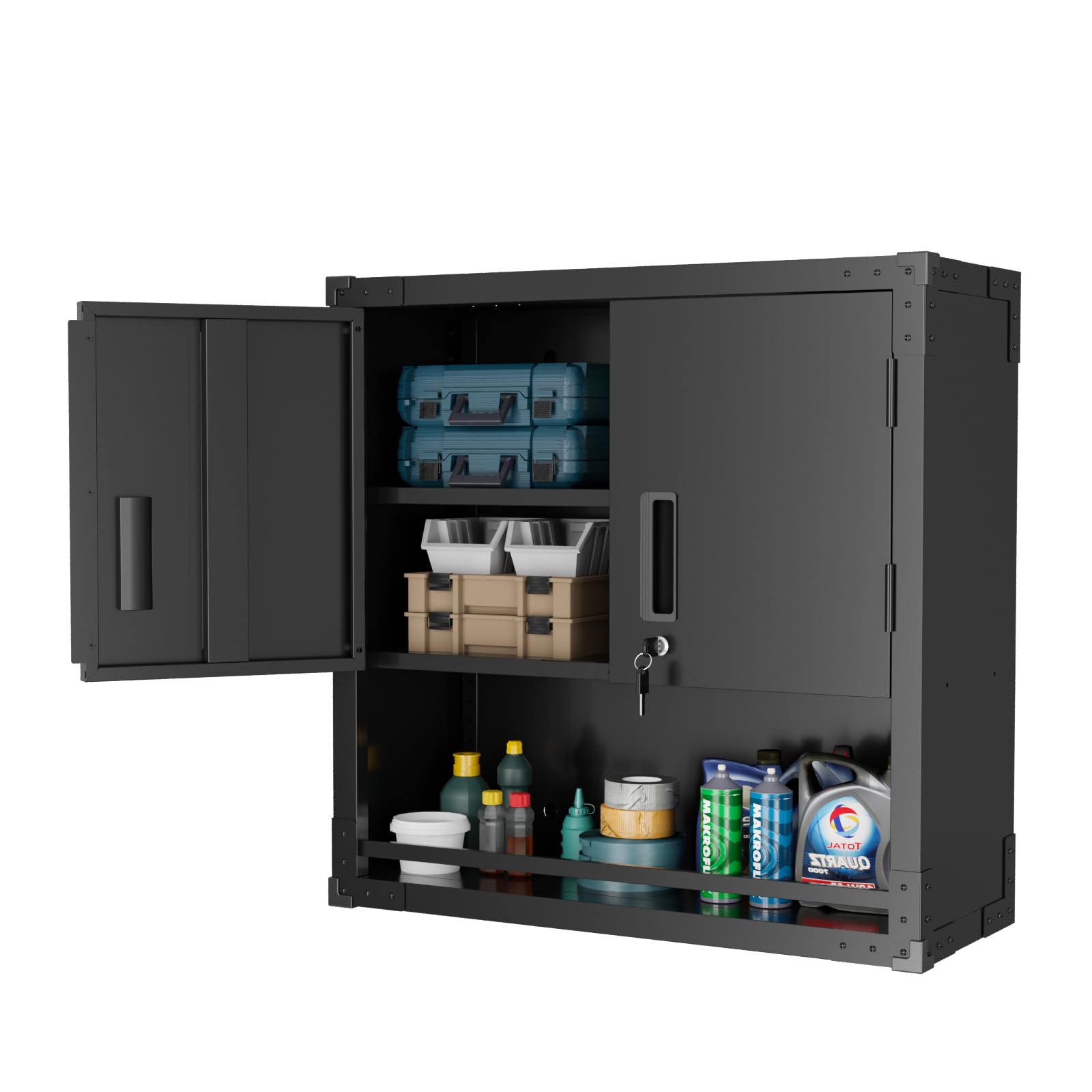 VINGLI Large Metal Storage Cabinet with 2 Doors and 5 Adjustable Shelves, Upgraded Height & Wide & Deep, 43''W x 20''D x 72''H, Oversized Garage Storage Cabinet with Wheels and Locks (Black)