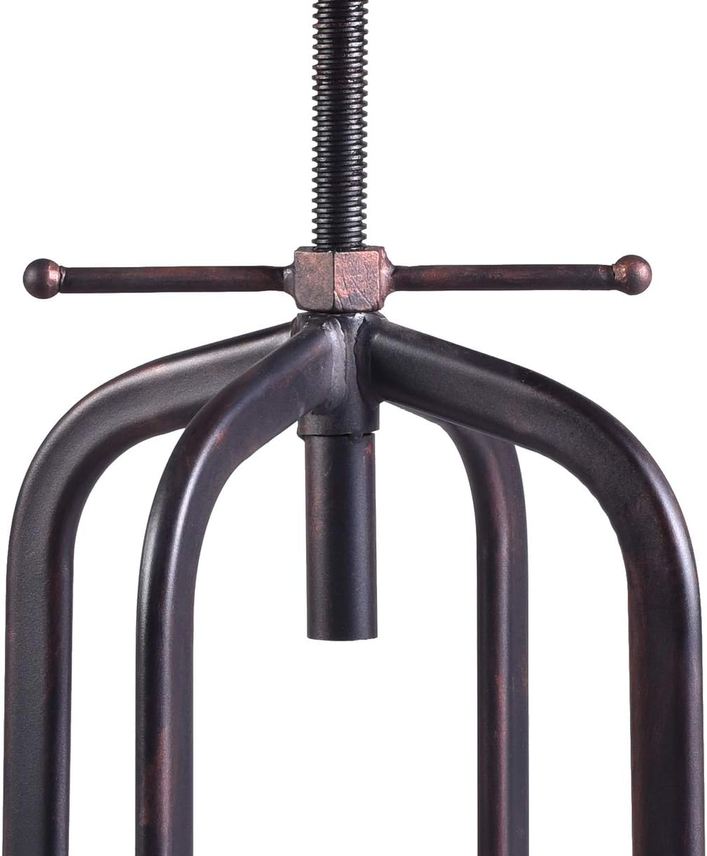 LOKKHAN Set of 2 Industrial Bar Stool-Adjustable Swivel Vintage Pu Leather Bar Stool-Rustic Bar Stool with Cushion-Cast Iron Stool-Coffee Kitchen Stool-Extra Tall Pub Height 29-35 Inch,Fully Welded