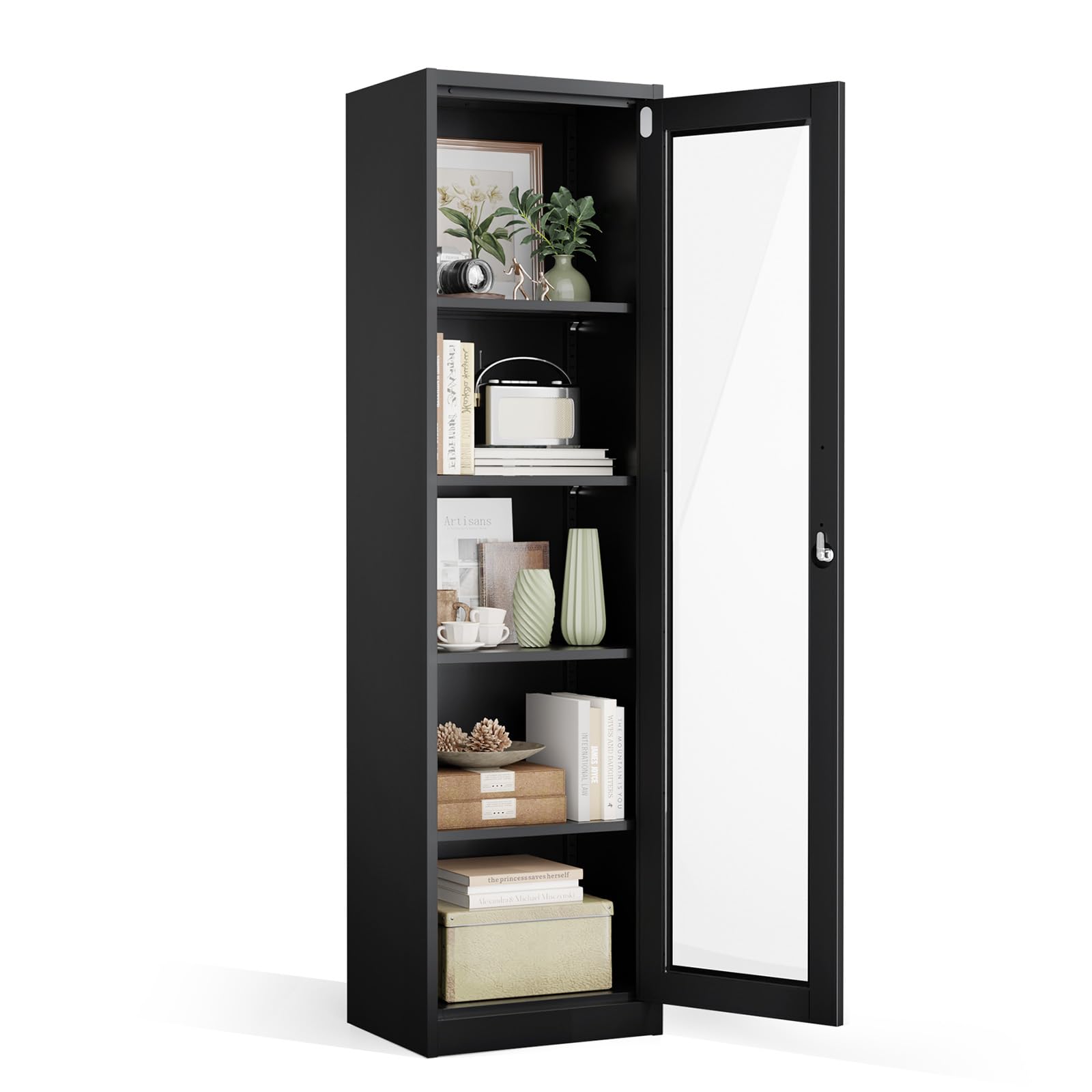 VINGLI Large Metal Storage Cabinet with 2 Doors and 5 Adjustable Shelves, Upgraded Height & Wide & Deep, 43''W x 20''D x 72''H, Oversized Garage Storage Cabinet with Wheels and Locks (Black)