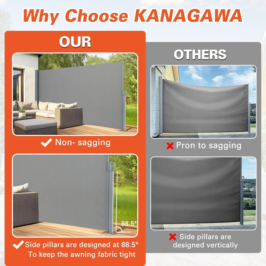 KANAGAWA 71'' x 138'' Retractable Side Awning - Folding Privacy Screen | Waterproof & UV-Resistant Outdoor Shade Divider for Patio, Garden, Balcony & Commercial Use(Light Grey)