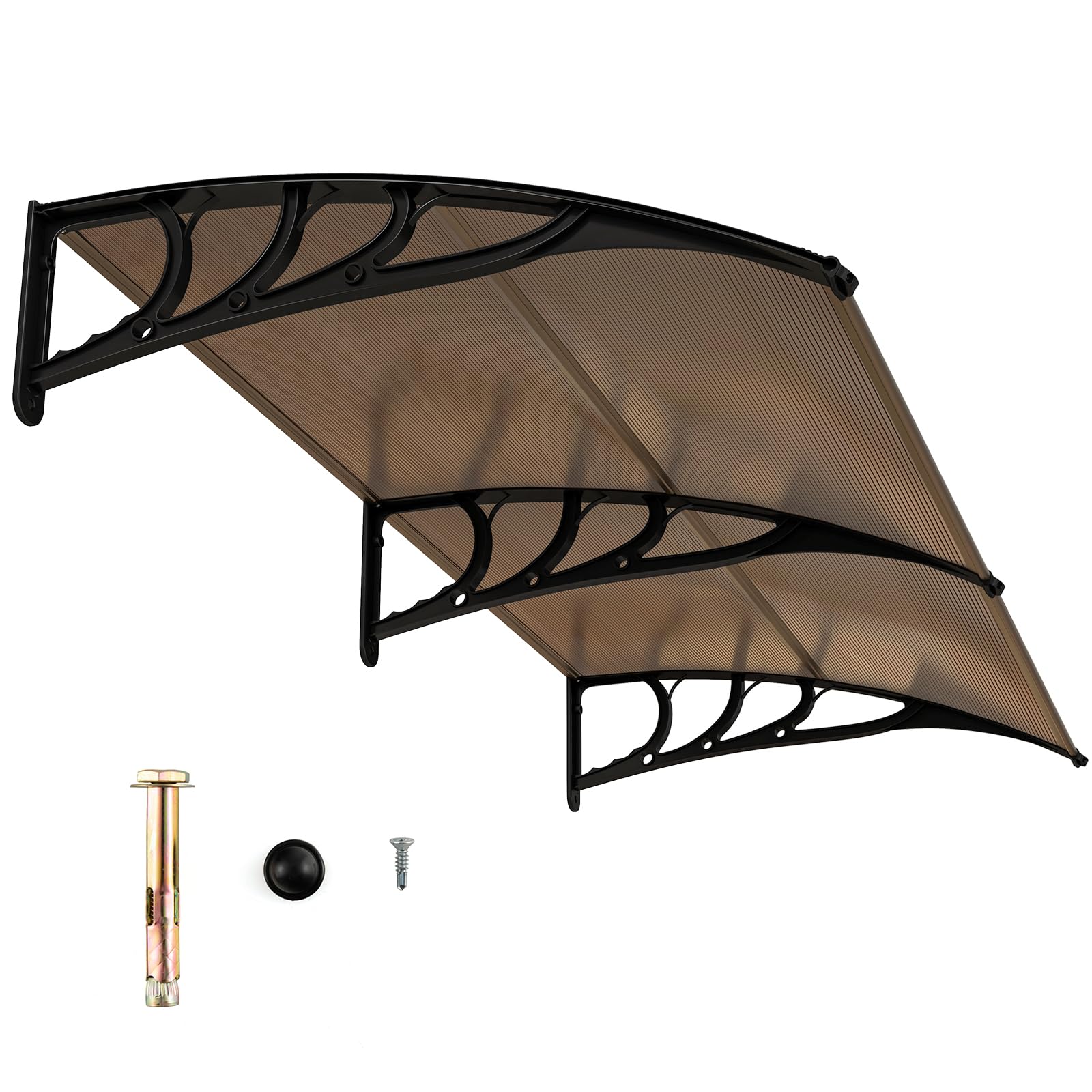 Tangkula 40" x 48" Window Awning, Modern Polycarbonate Overhead Door Awning with Hollow Sheet for Rain Snow Sunlight Protection, UPF 50+ Awnings for Patio, Door, Deck, Porch