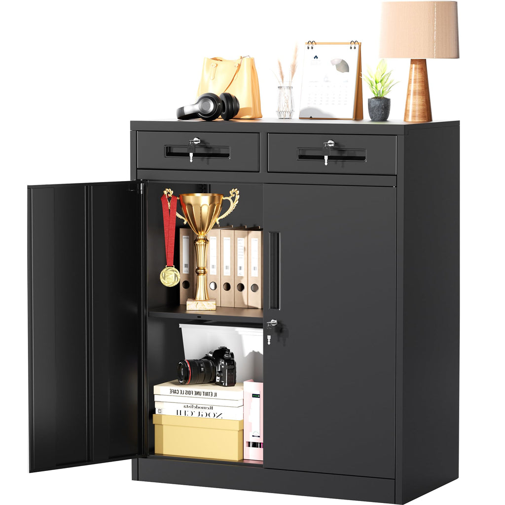 Greenvelly Metal Storage Cabinet, 72" Black Steel Garage Cabinet with Doors and Adjustable Shelves, Metal Cabinet with Lock,Garage Cabinets and Storage System for Garage,Home Office,School