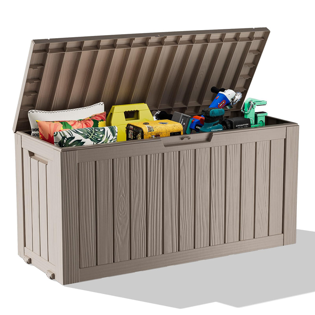 30 Gallon Outdoor Deck Box, Lockable Waterproof Outdoor Storage Boxes For Garden Tools,Indoor Cushions,Accessories Outside Storage Resin Weatherproof Container(Black)