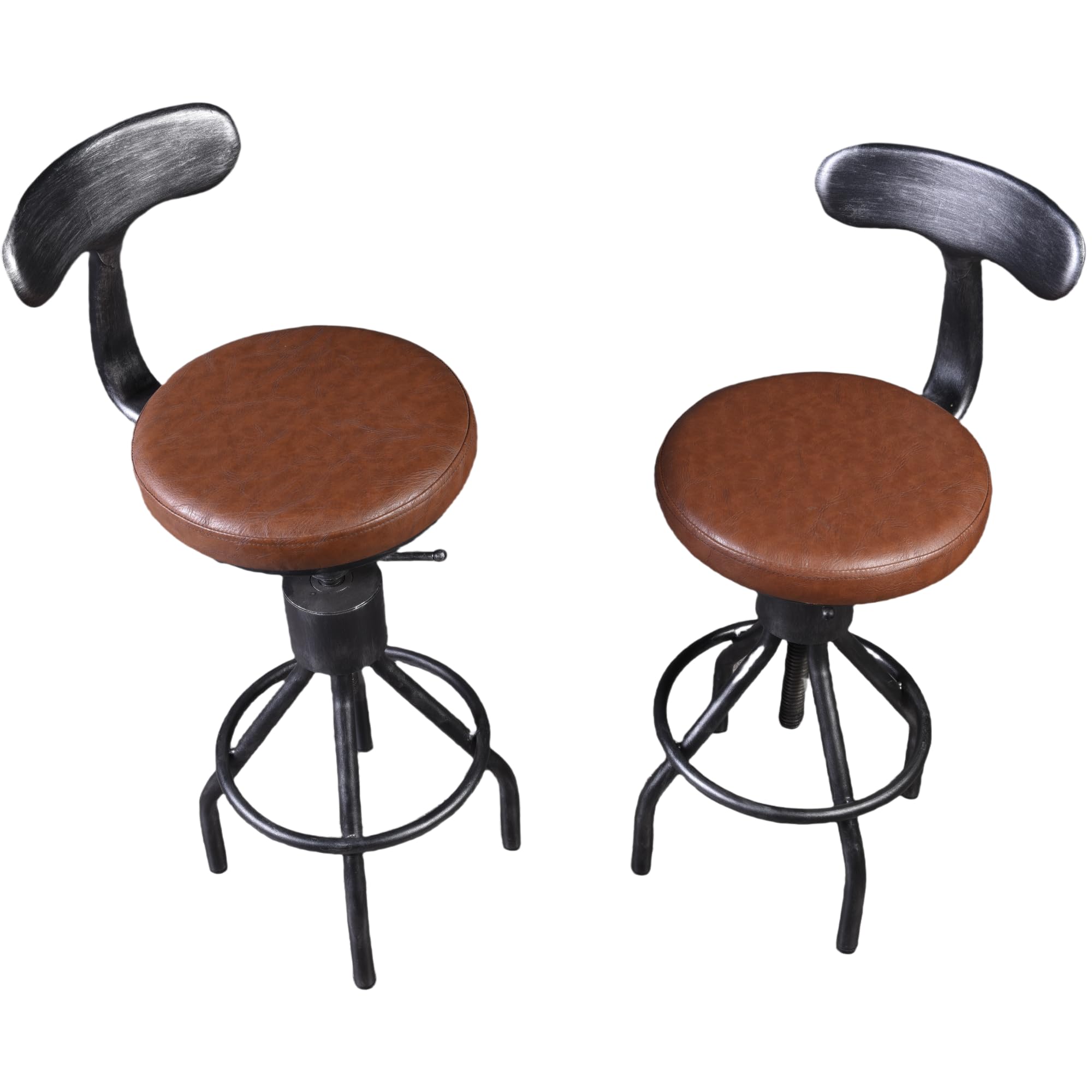 LOKKHAN Set of 2 Rustic Industrial Bar Stool-24-30 Tall Adjustable Metal Swivel Wooden Top Barstools-Counter Height Bar Height-Vintage Farmhouse Kitchen Breakfast Cafe Stool-with Backrest